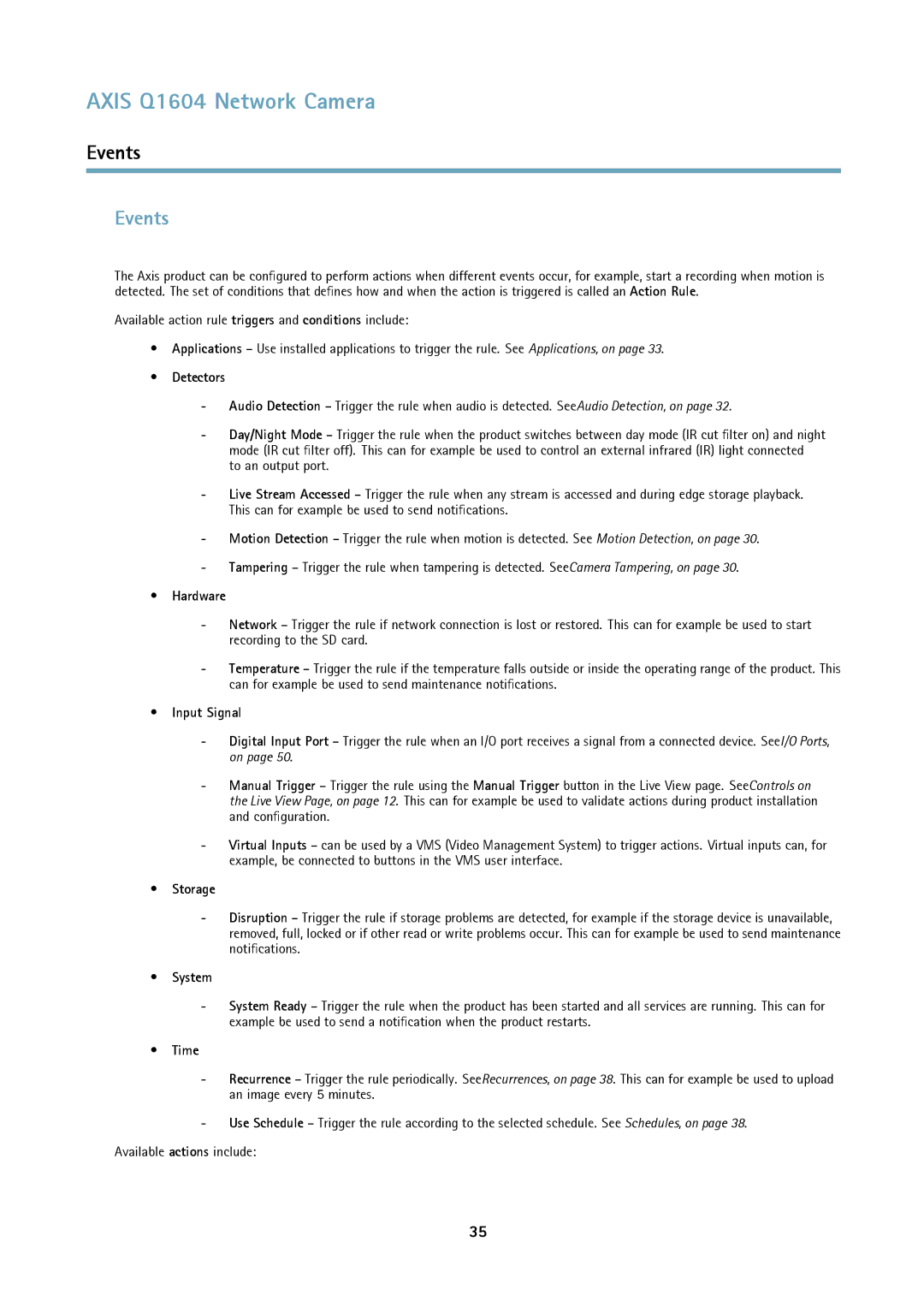 Axis Communications Q1604 user manual Events 