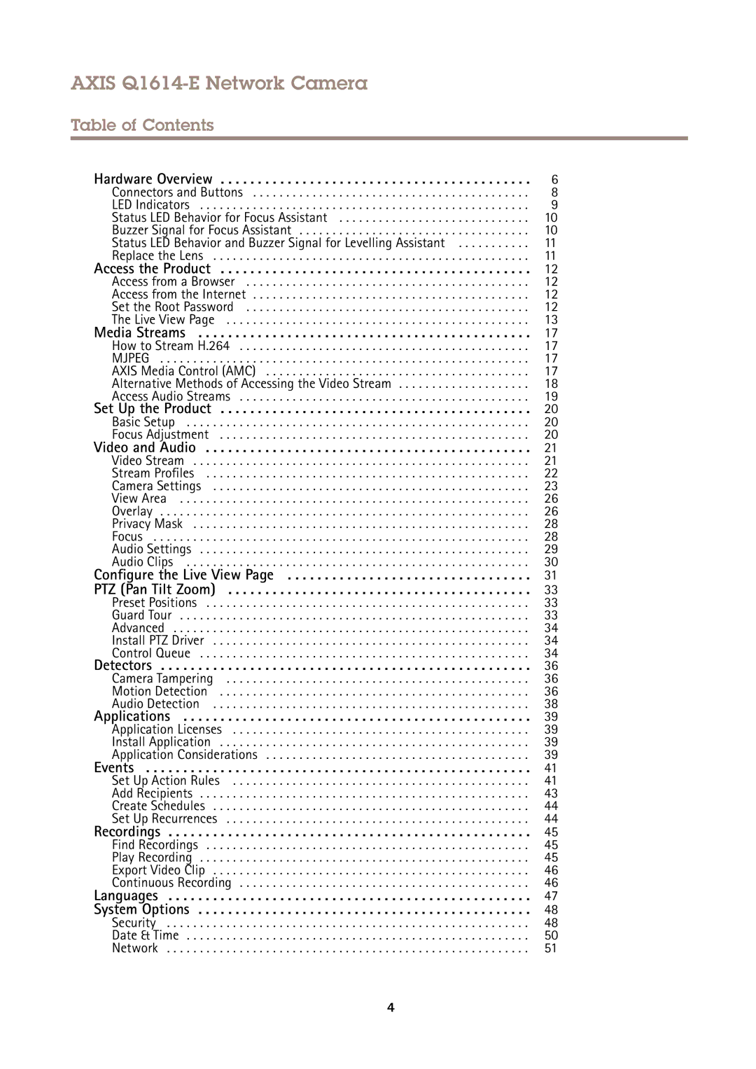 Axis Communications user manual Axis Q1614-E Network Camera, Table of Contents 