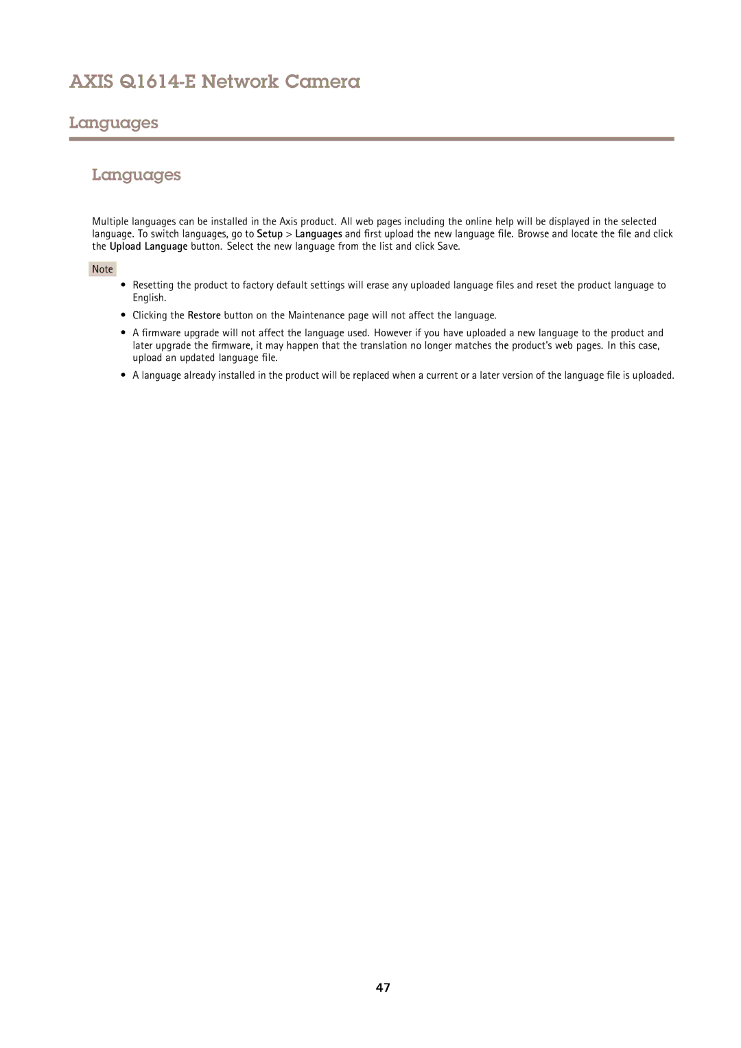 Axis Communications Q1614-E user manual Languages 