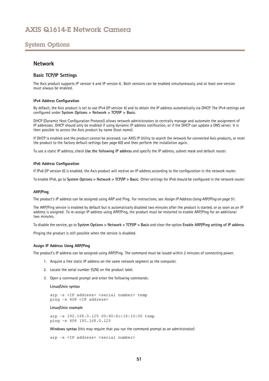 Axis Communications Q1614-E user manual Network, Basic TCP/IP Settings 