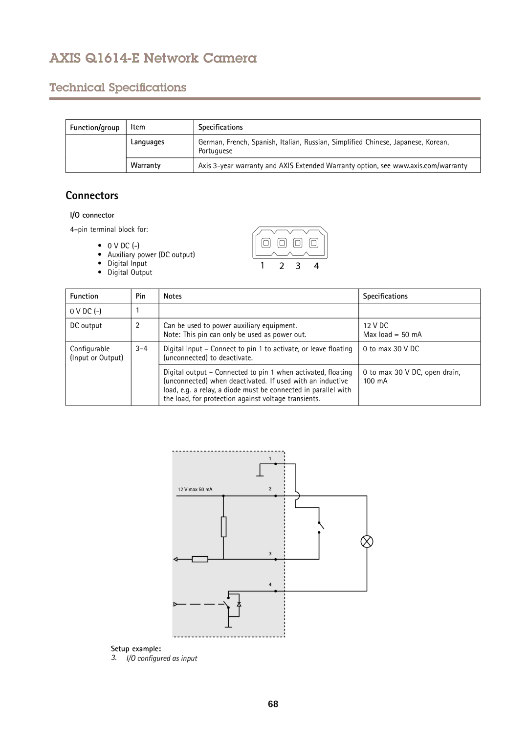 Axis Communications Q1614-E user manual Connectors 