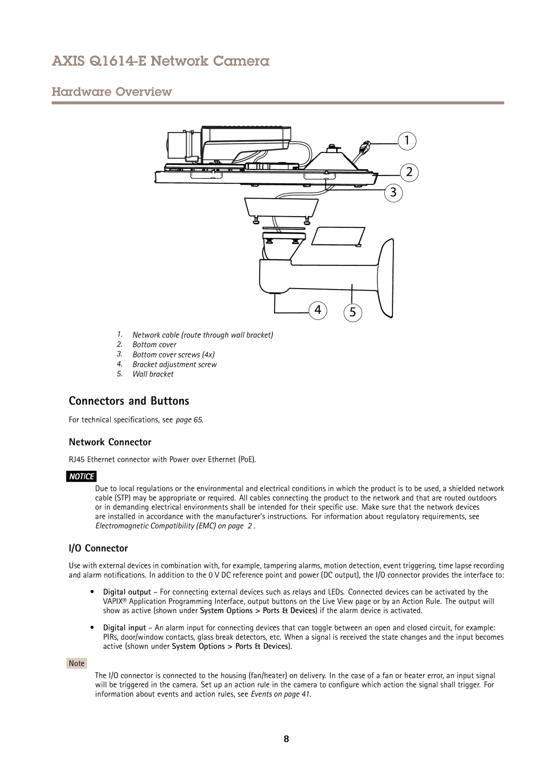 Axis Communications Q1614-E user manual Connectors and Buttons, Network Connector, For technical specifications, see 