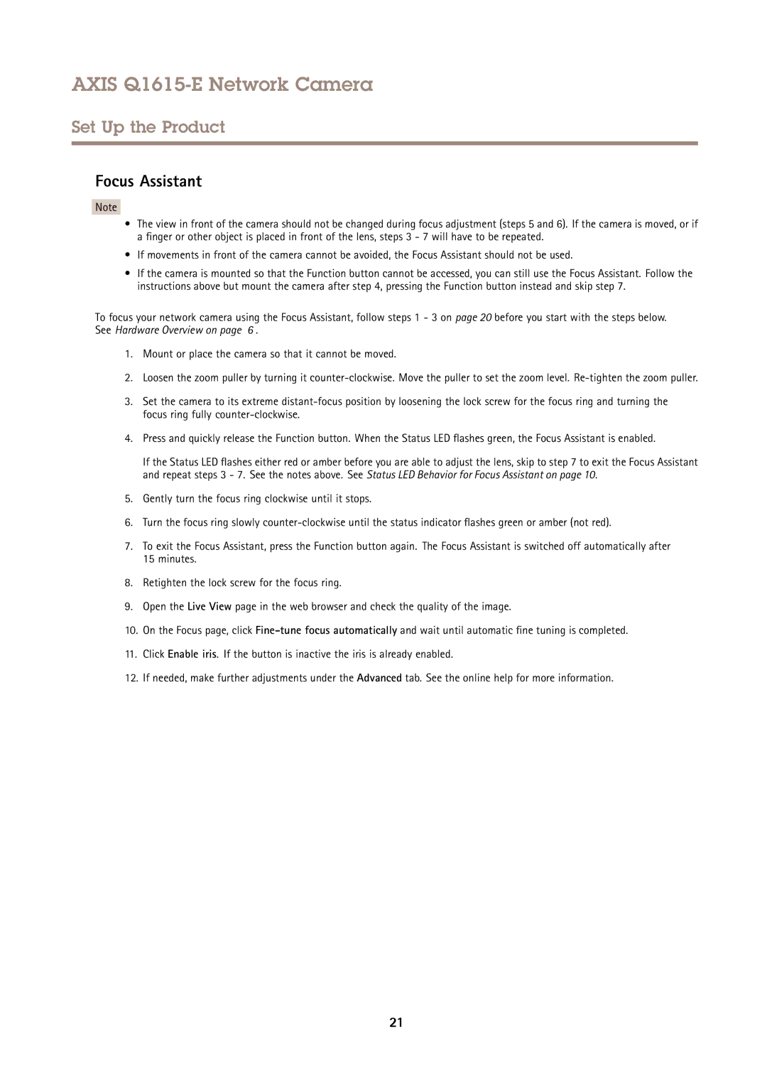 Axis Communications Q1615-E user manual Focus Assistant 