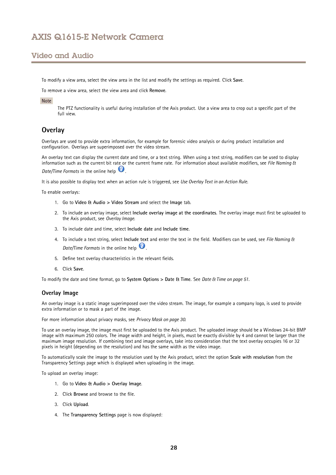 Axis Communications Q1615-E user manual Overlay Image, Go to Video & Audio Video Stream and select the Image tab 