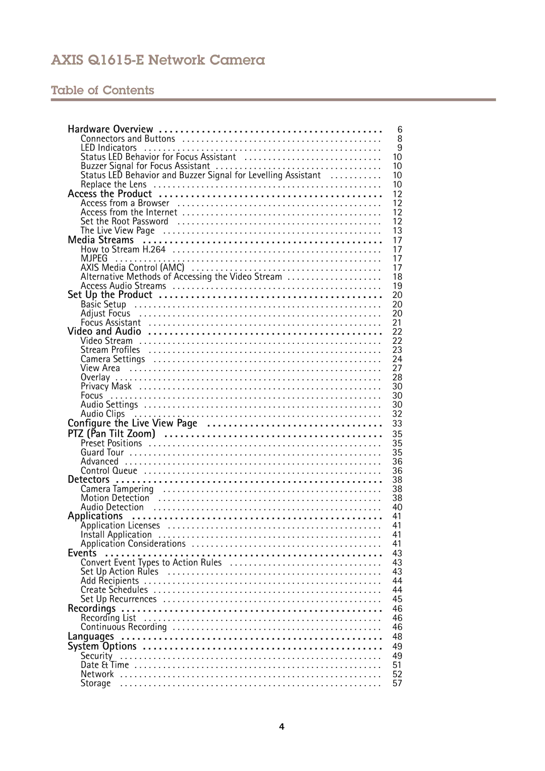 Axis Communications user manual Axis Q1615-E Network Camera, Table of Contents 