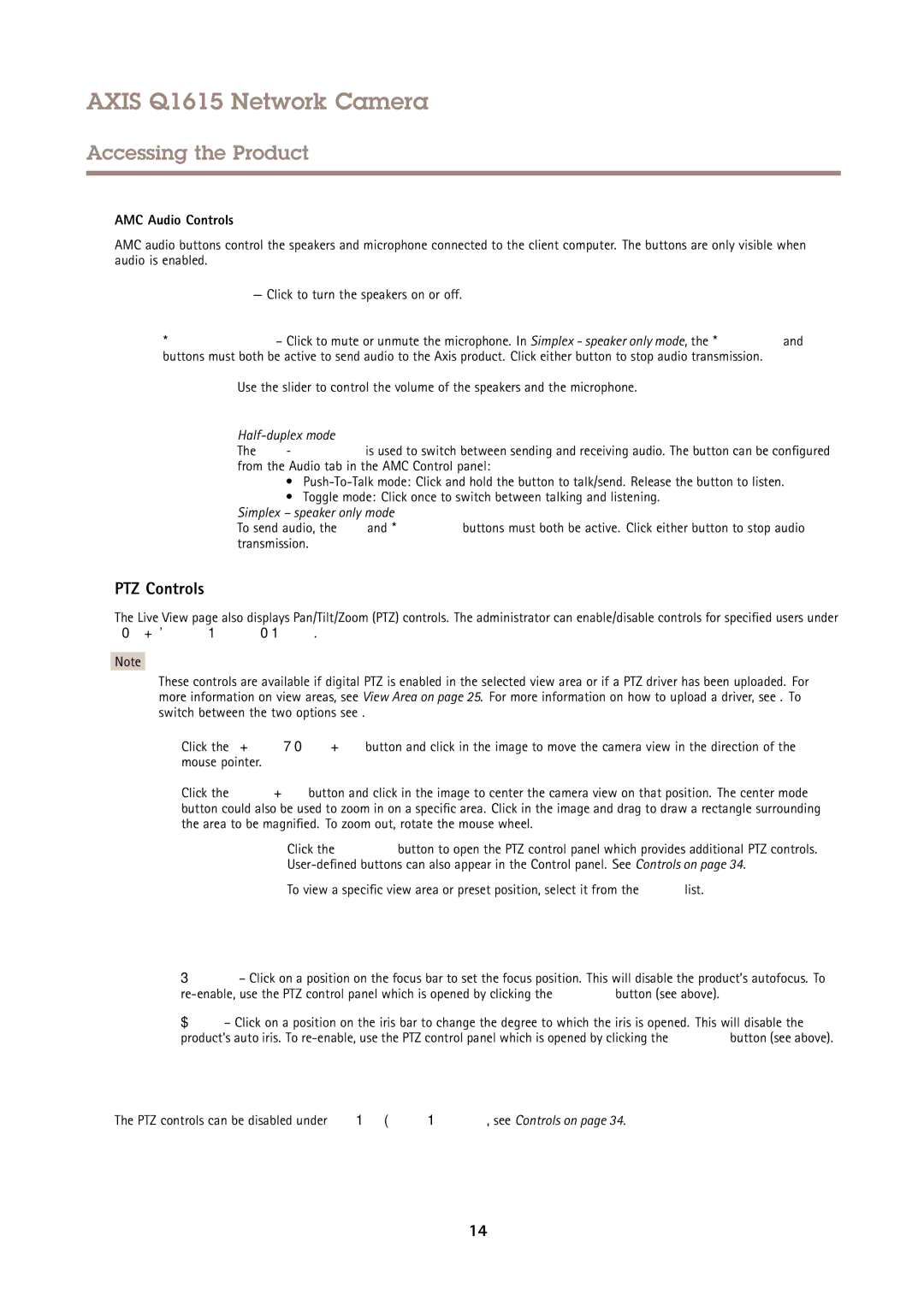 Axis Communications Q1615 user manual PTZ Controls, AMC Audio Controls 