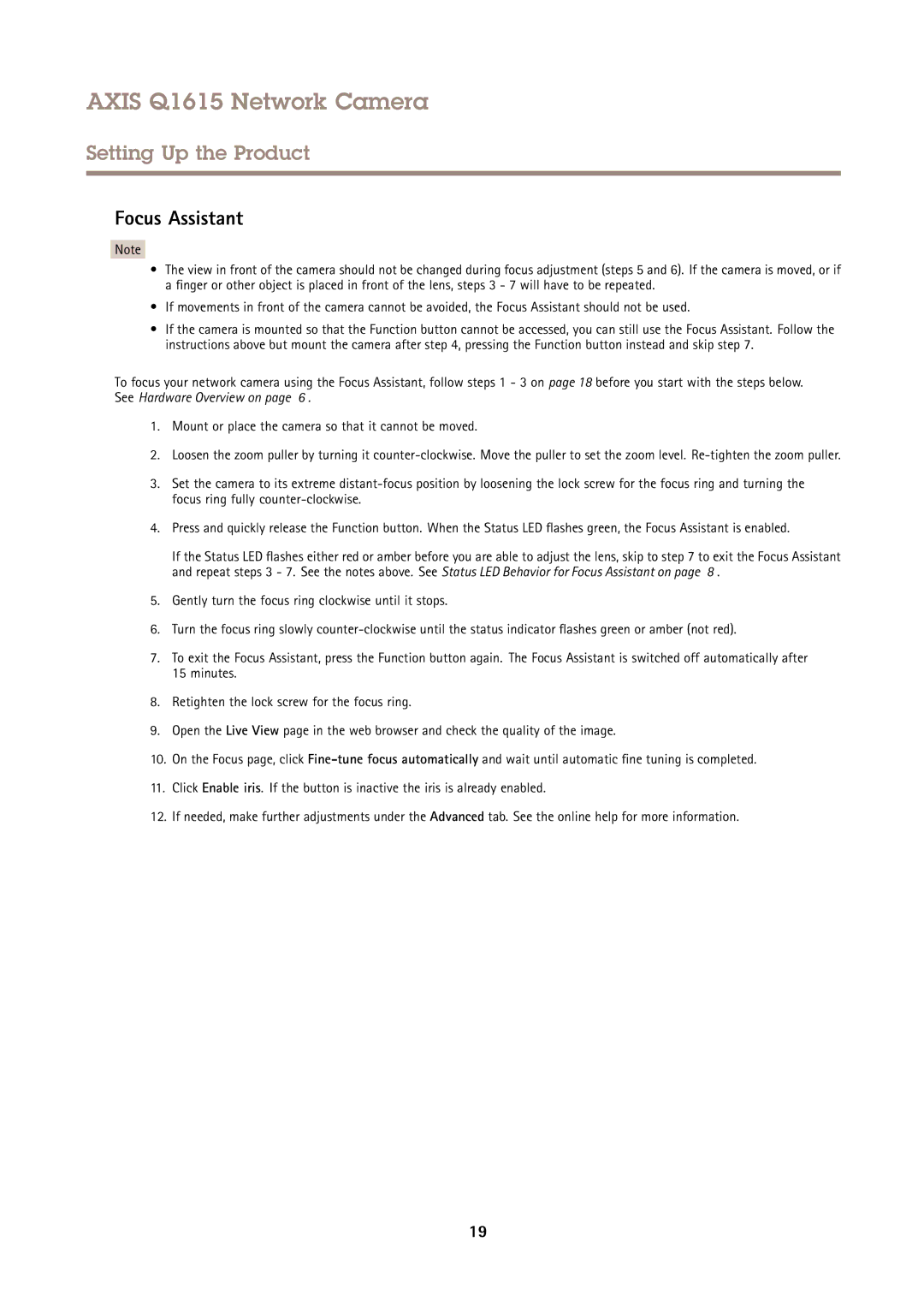 Axis Communications Q1615 user manual Focus Assistant 