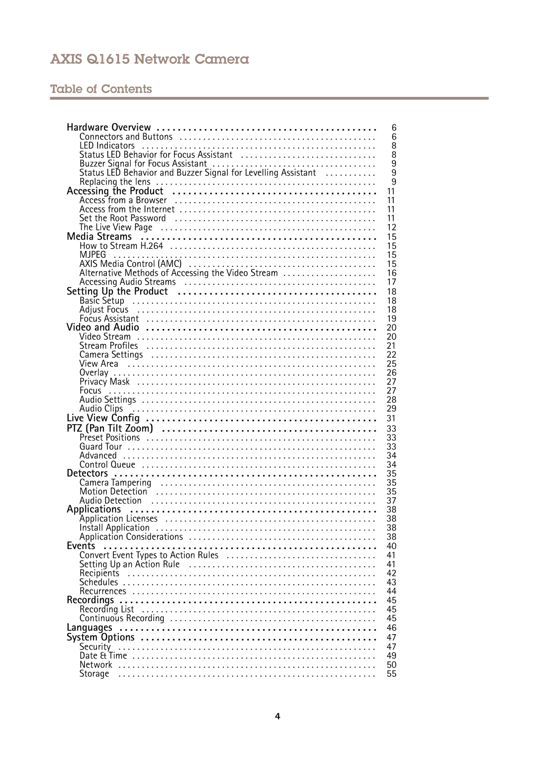 Axis Communications user manual Axis Q1615 Network Camera, Table of Contents 