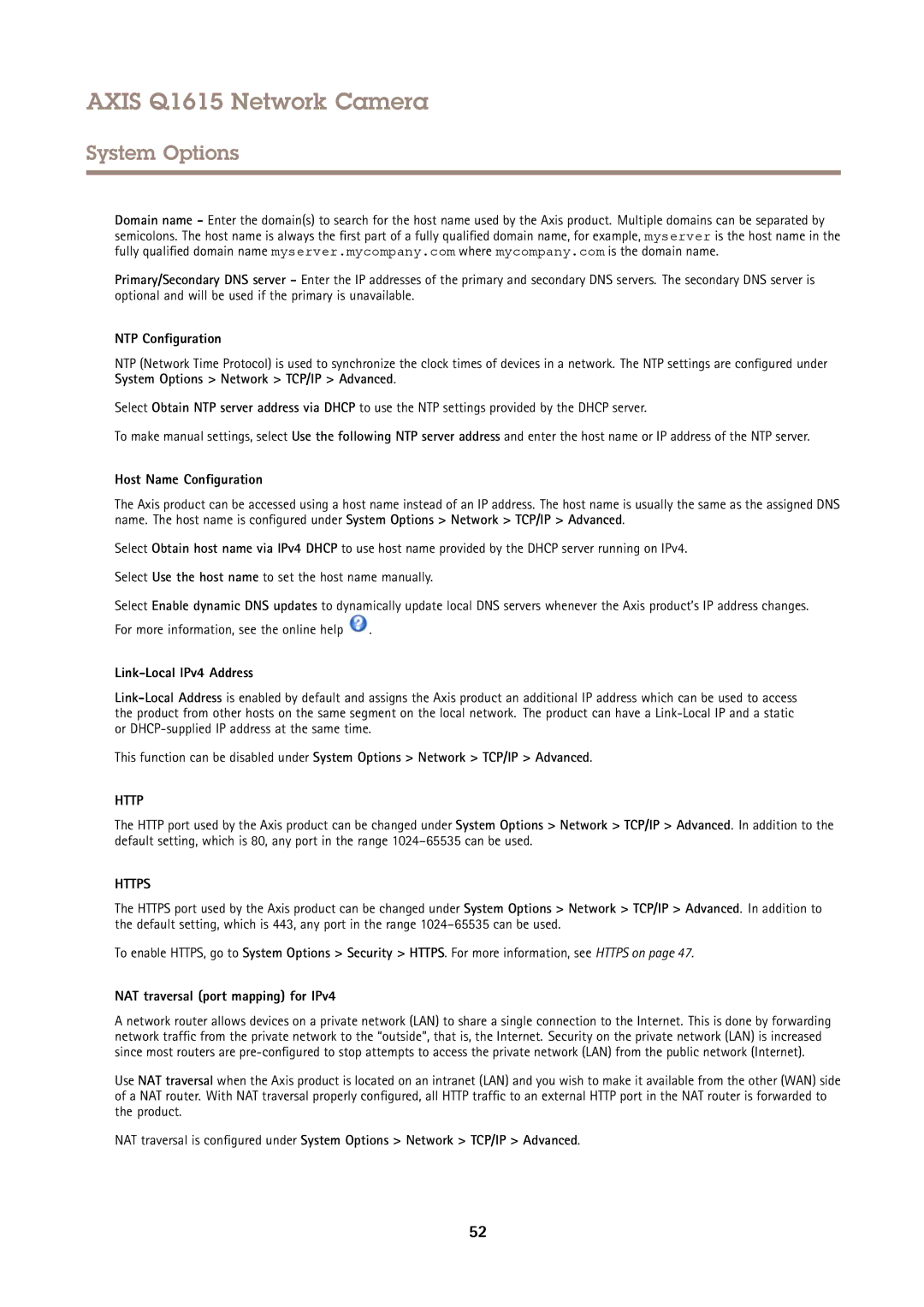 Axis Communications Q1615 user manual NTP Configuration, Host Name Configuration, Link-Local IPv4 Address 