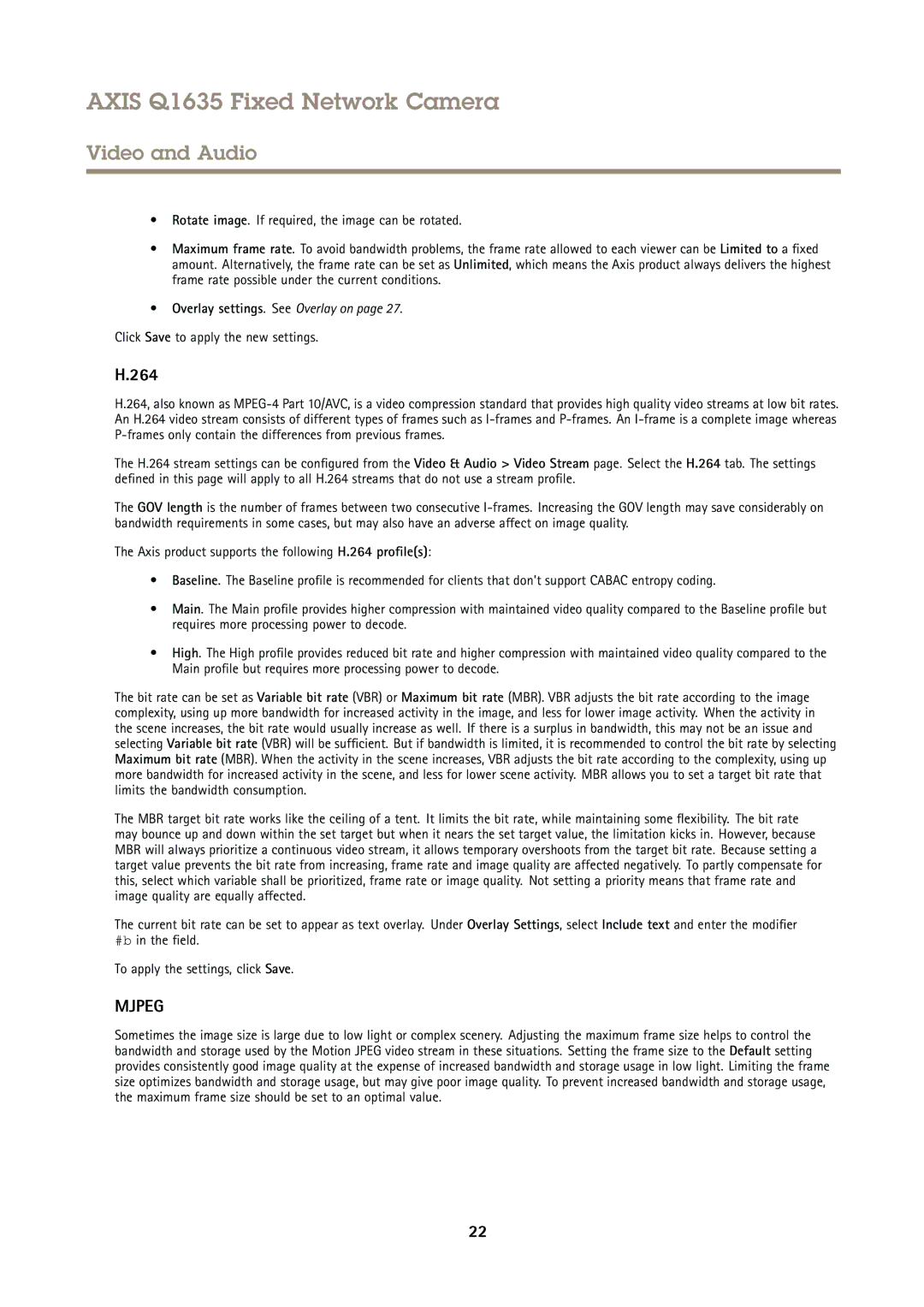 Axis Communications Q1635 user manual 264, Click Save to apply the new settings 