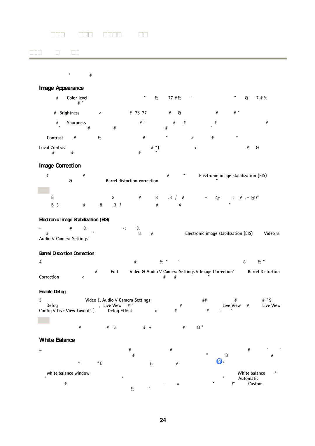 Axis Communications Q1635 user manual Image Appearance, Image Correction, White Balance 