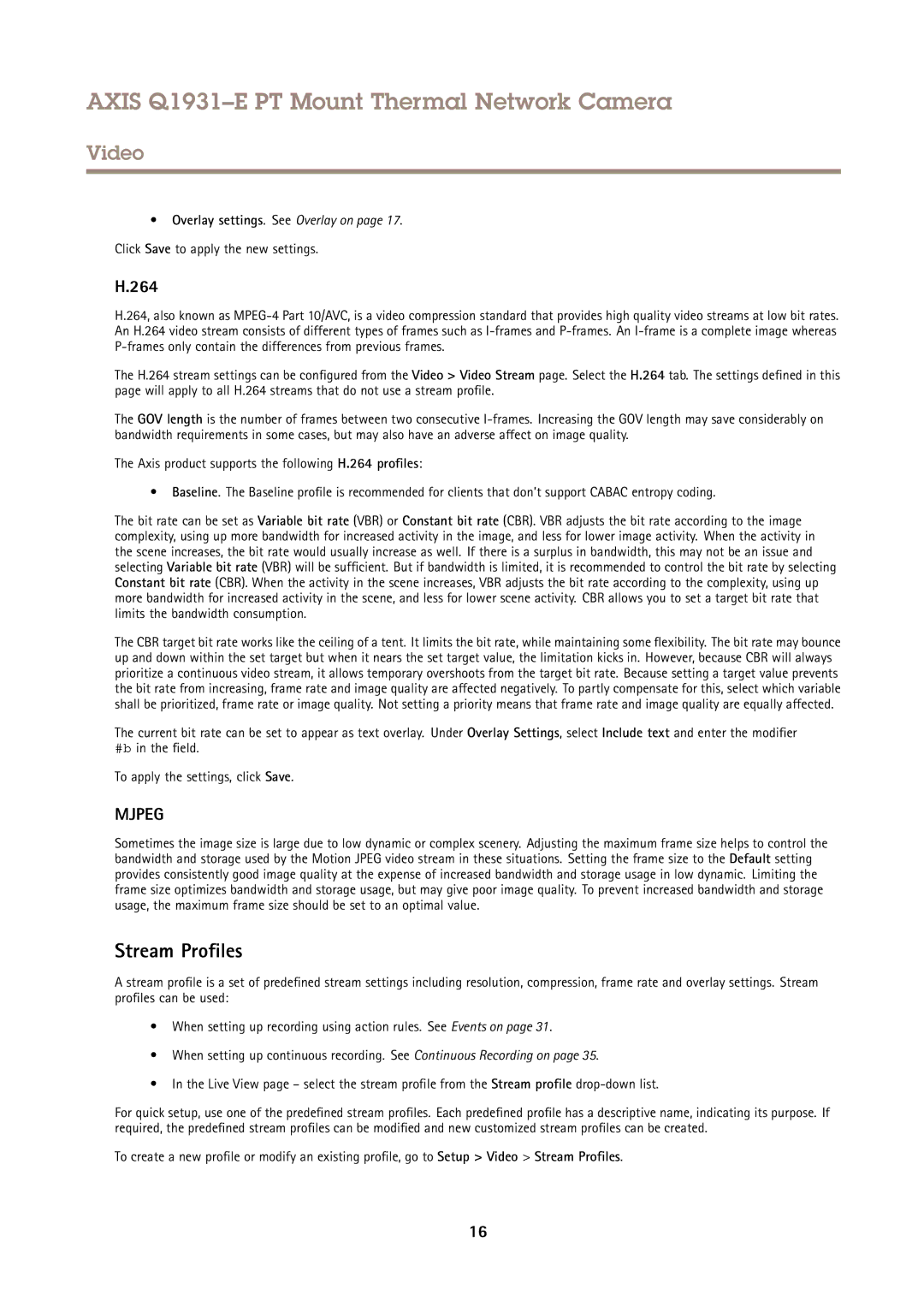 Axis Communications Q1931E PT user manual Stream Profiles, 264 