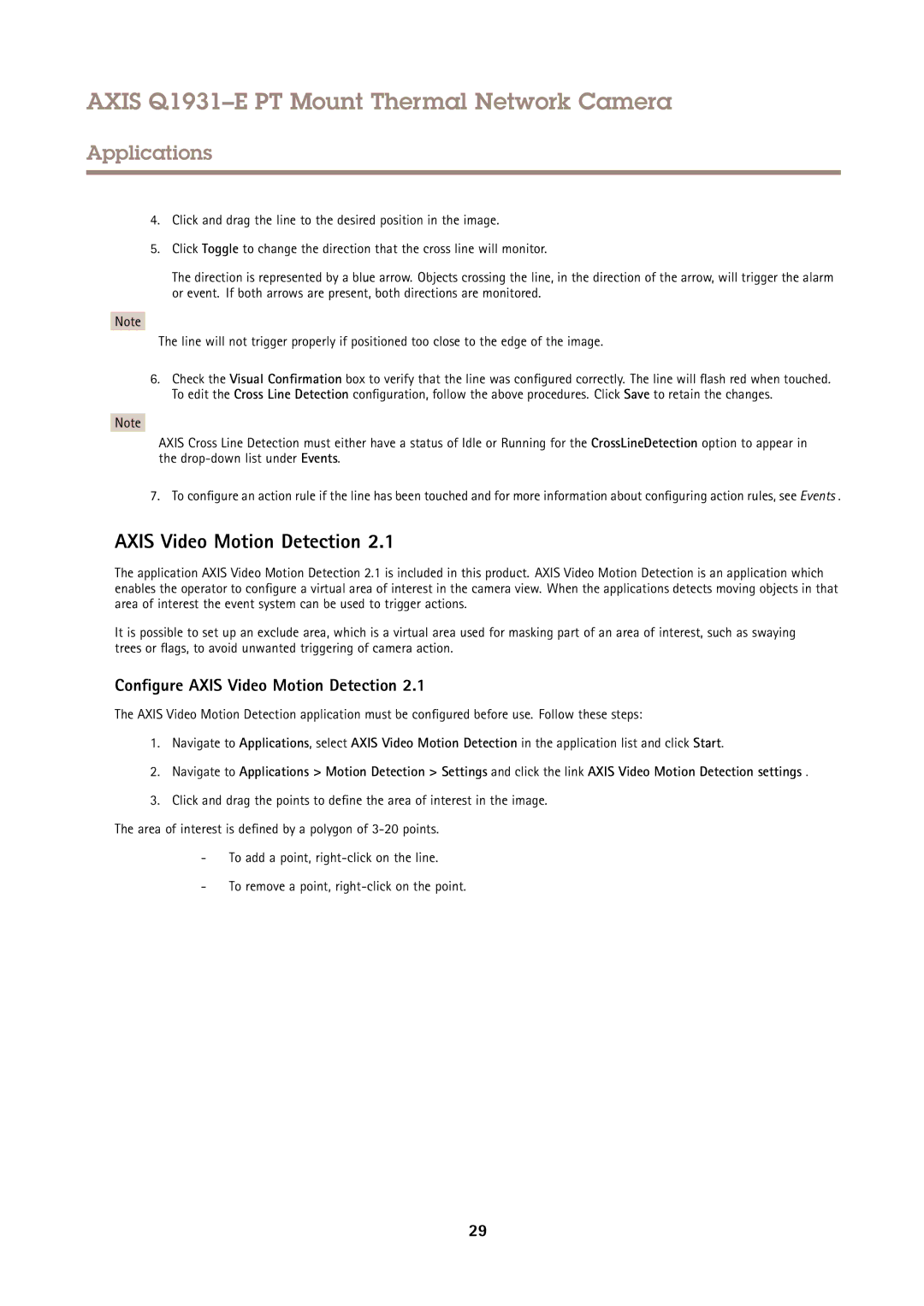 Axis Communications Q1931E PT user manual Configure Axis Video Motion Detection 