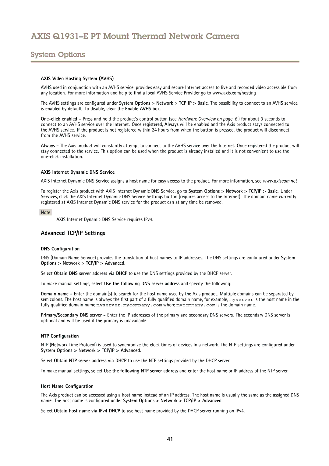 Axis Communications Q1931E PT user manual Advanced TCP/IP Settings 