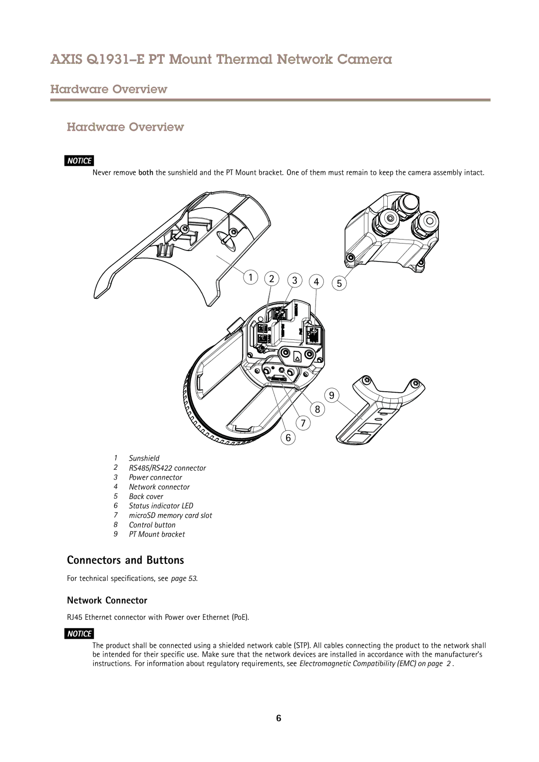 Axis Communications Q1931E PT user manual Hardware Overview, Connectors and Buttons, Network Connector 