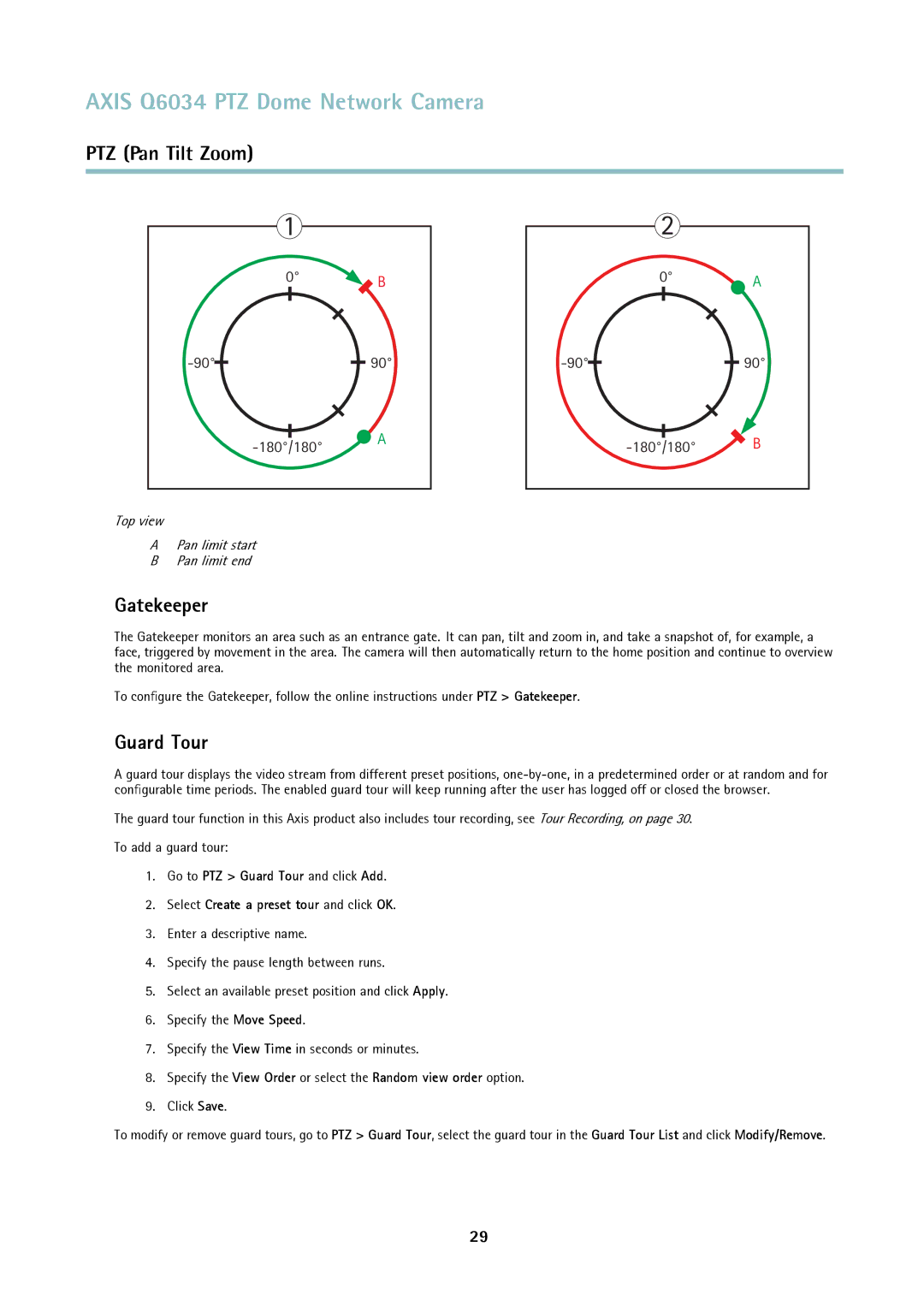 Axis Communications Q6034 user manual Gatekeeper, Guard Tour 