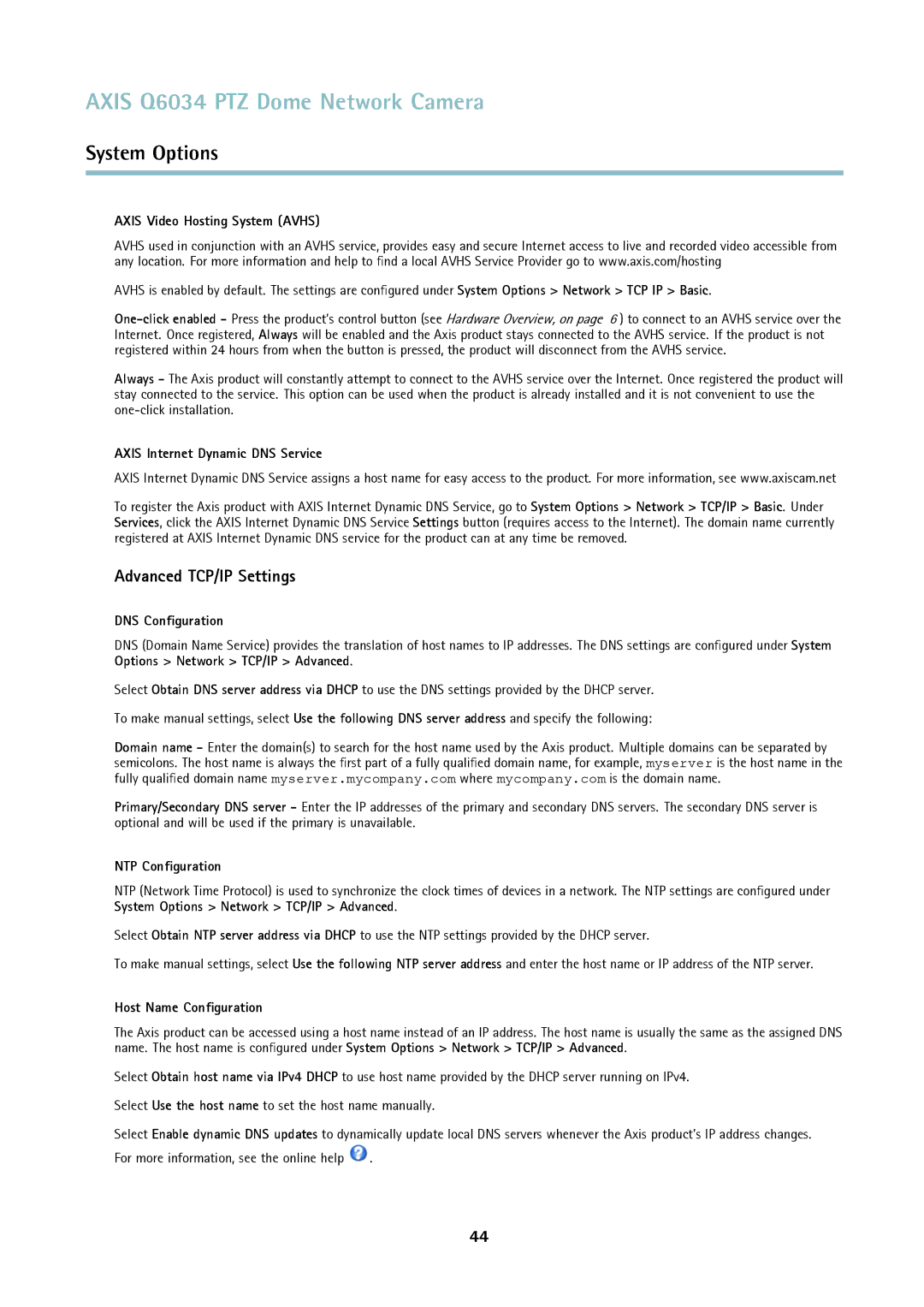 Axis Communications Q6034 user manual Advanced TCP/IP Settings 