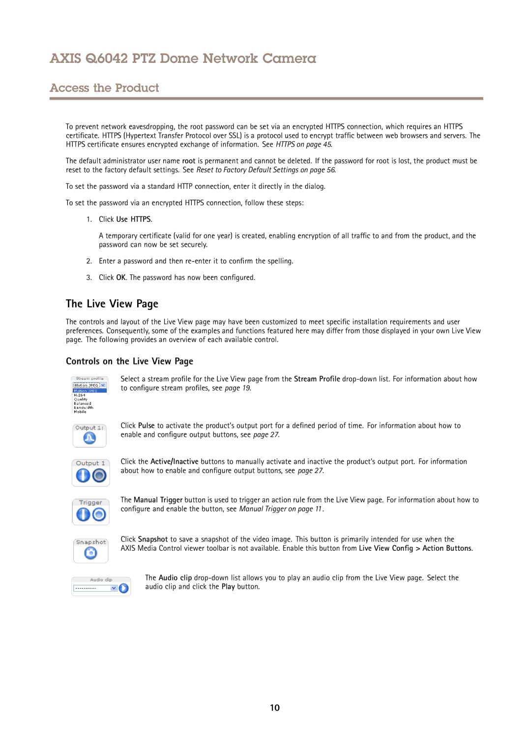 Axis Communications Q6042 PTZ user manual Controls on the Live View, Click Use Https 