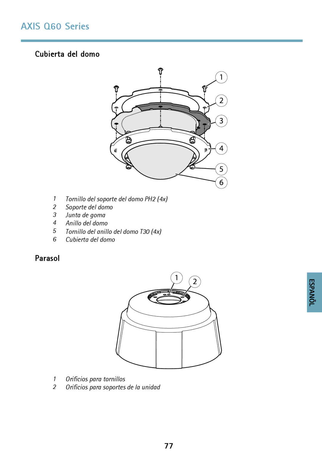 Axis Communications Q6042 manual Cubierta del domo, Parasol 