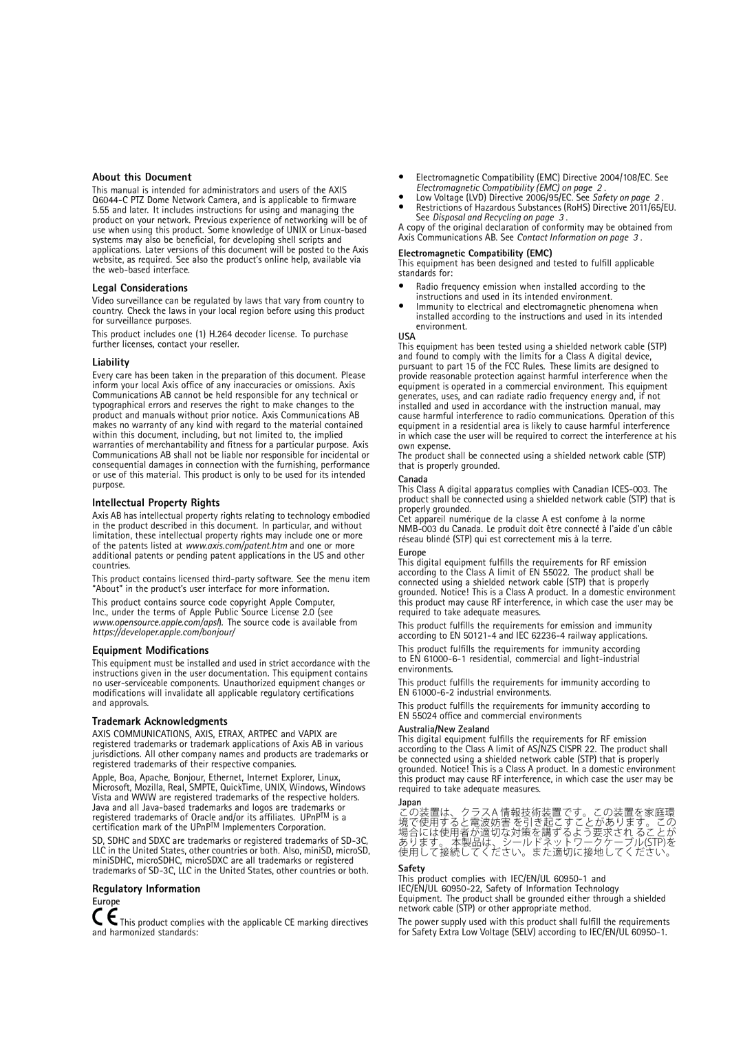 Axis Communications Q6044-C user manual About this Document, Legal Considerations, Liability, Intellectual Property Rights 