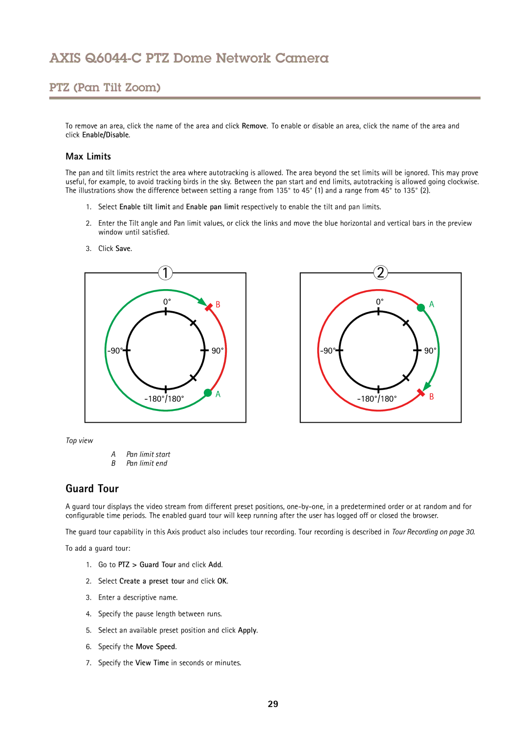 Axis Communications Q6044-C user manual Guard Tour, Max Limits, To add a guard tour 