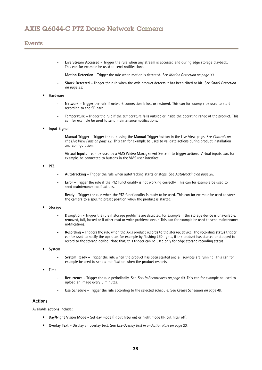 Axis Communications Q6044-C user manual Actions 