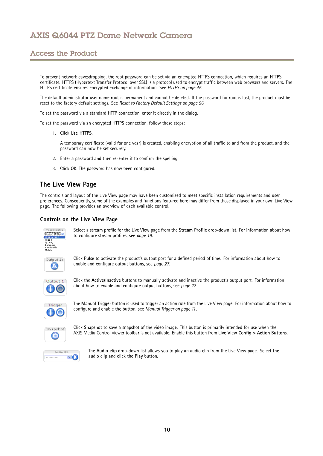 Axis Communications Q6044 user manual Controls on the Live View, Click Use Https 