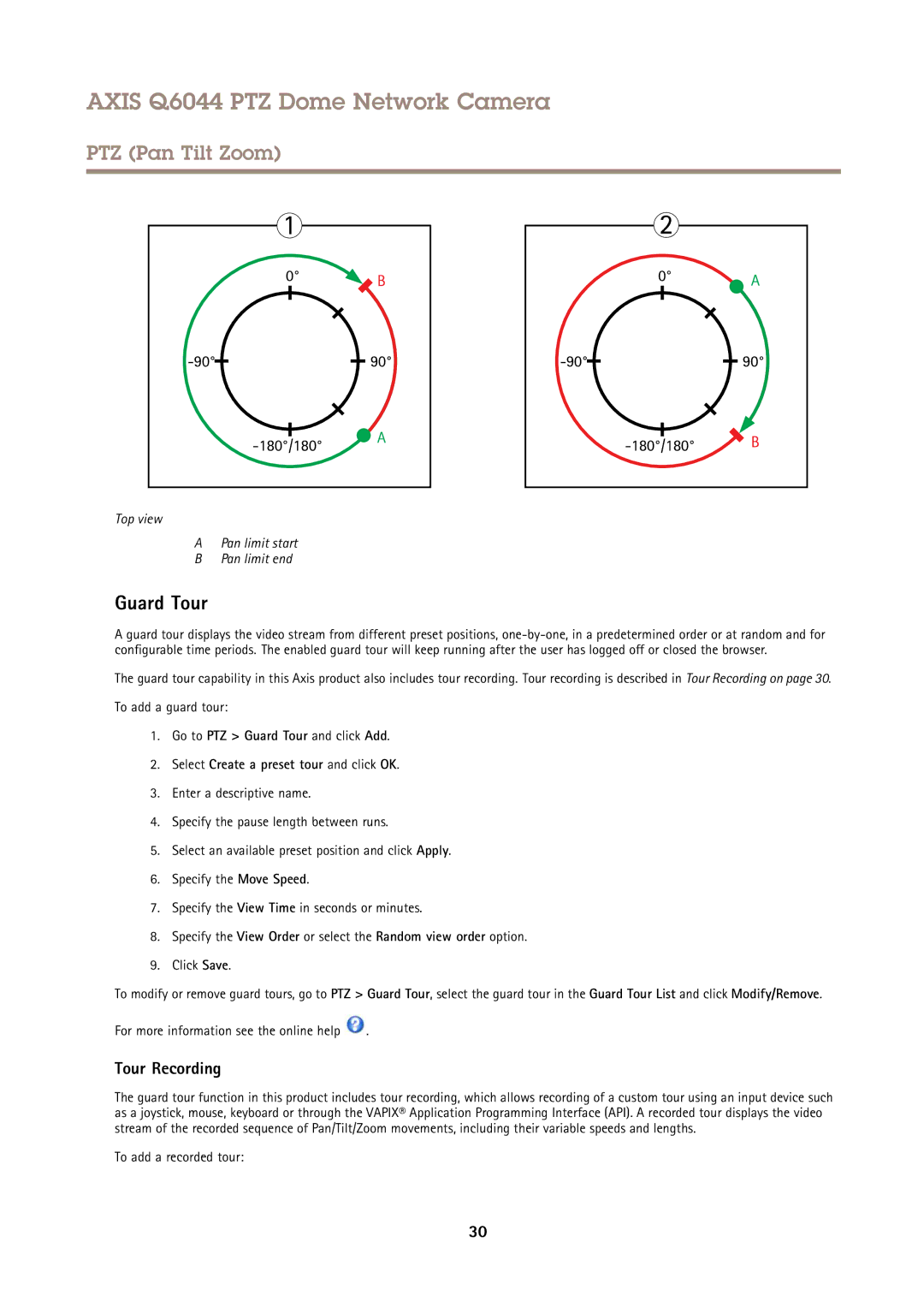 Axis Communications Q6044 user manual Guard Tour, Tour Recording, To add a guard tour, To add a recorded tour 