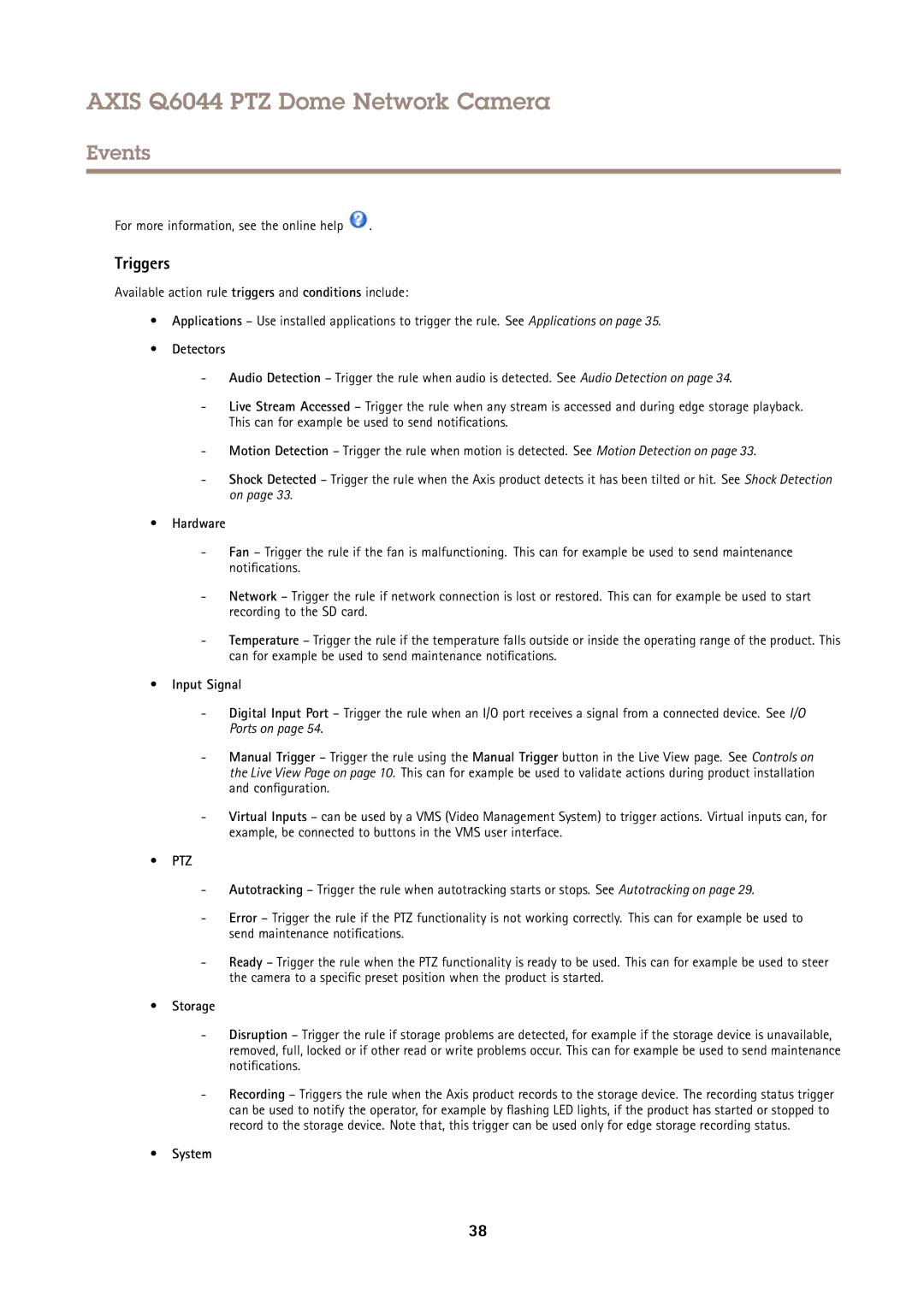 Axis Communications Q6044 user manual Triggers 