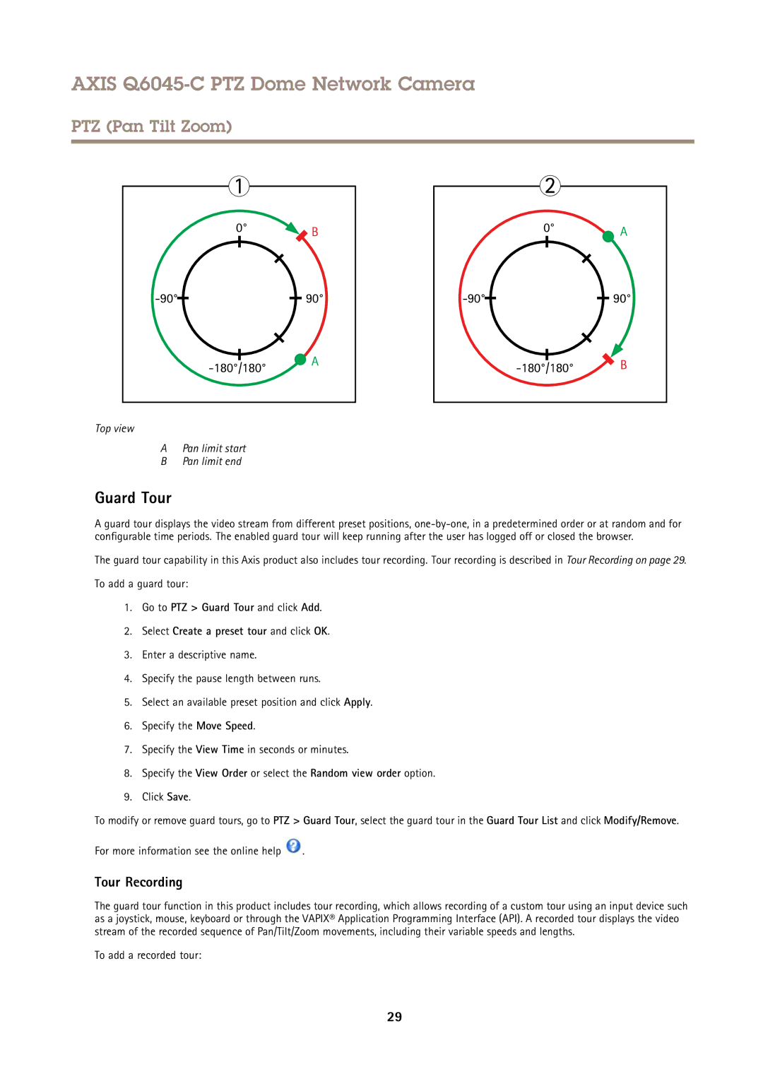 Axis Communications Q6045-C PTZ user manual Guard Tour, Tour Recording, To add a guard tour, To add a recorded tour 