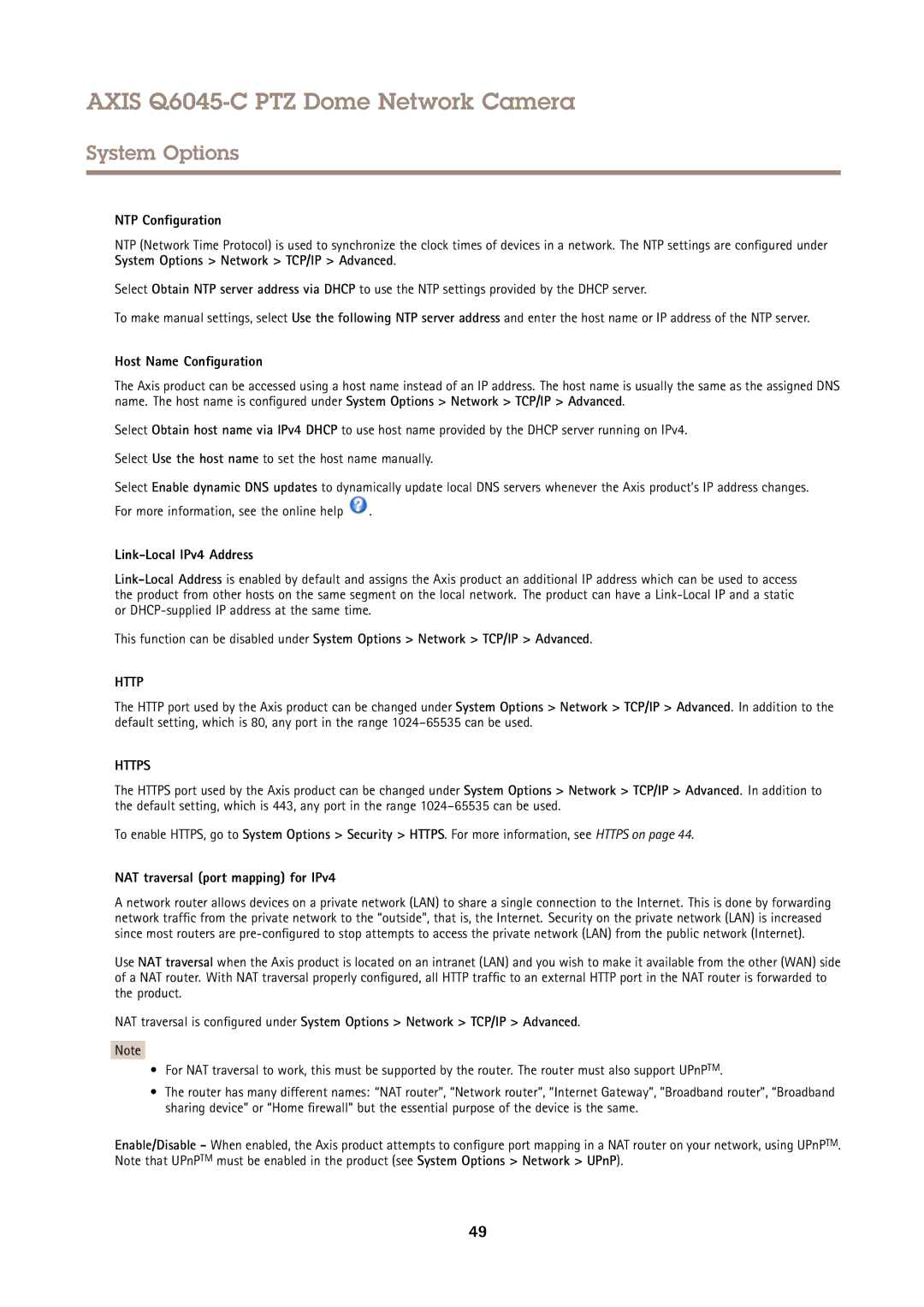 Axis Communications Q6045-C PTZ user manual NTP Configuration, Host Name Configuration, Link-Local IPv4 Address 