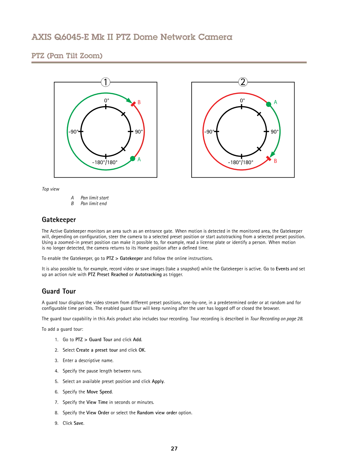 Axis Communications Q6045-E user manual Gatekeeper, Guard Tour, To add a guard tour 