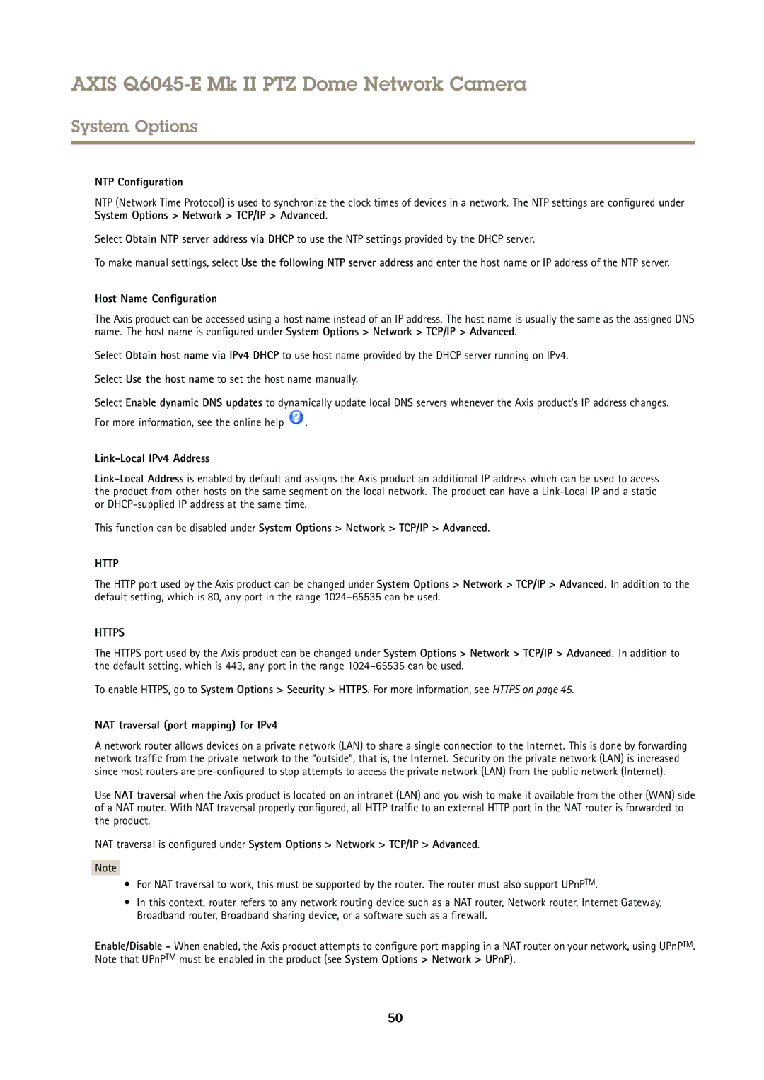 Axis Communications Q6045-E user manual NTP Configuration, Host Name Configuration, Link-Local IPv4 Address 