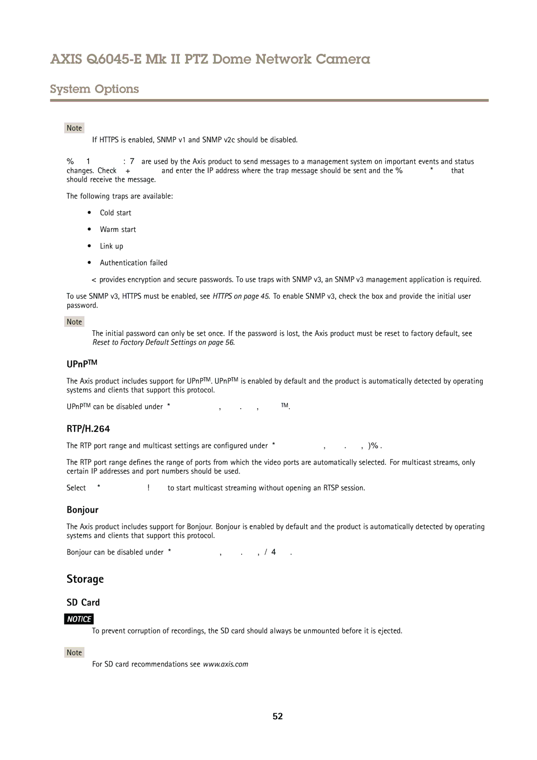 Axis Communications Q6045-E user manual Storage, UPnPTM, RTP/H.264, Bonjour, SD Card 