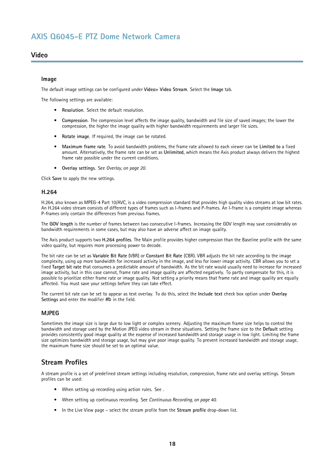 Axis Communications Q6045-E user manual Stream Profiles, Image, 264 