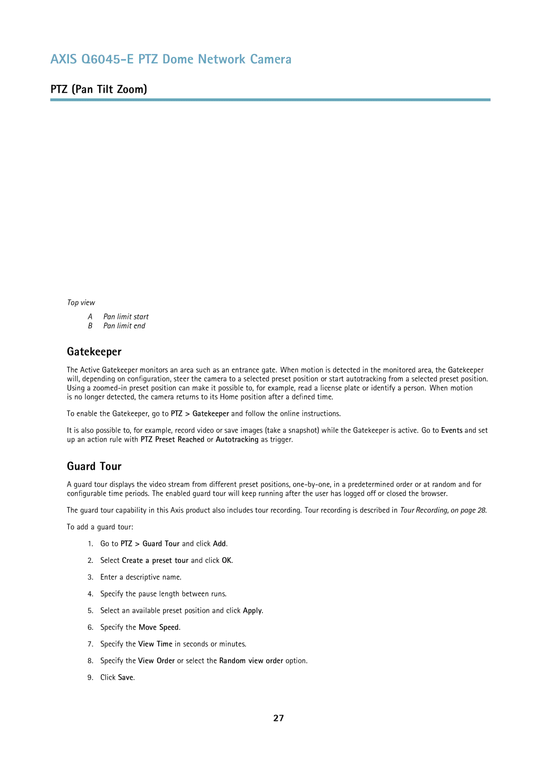 Axis Communications Q6045-E user manual Gatekeeper, Guard Tour 