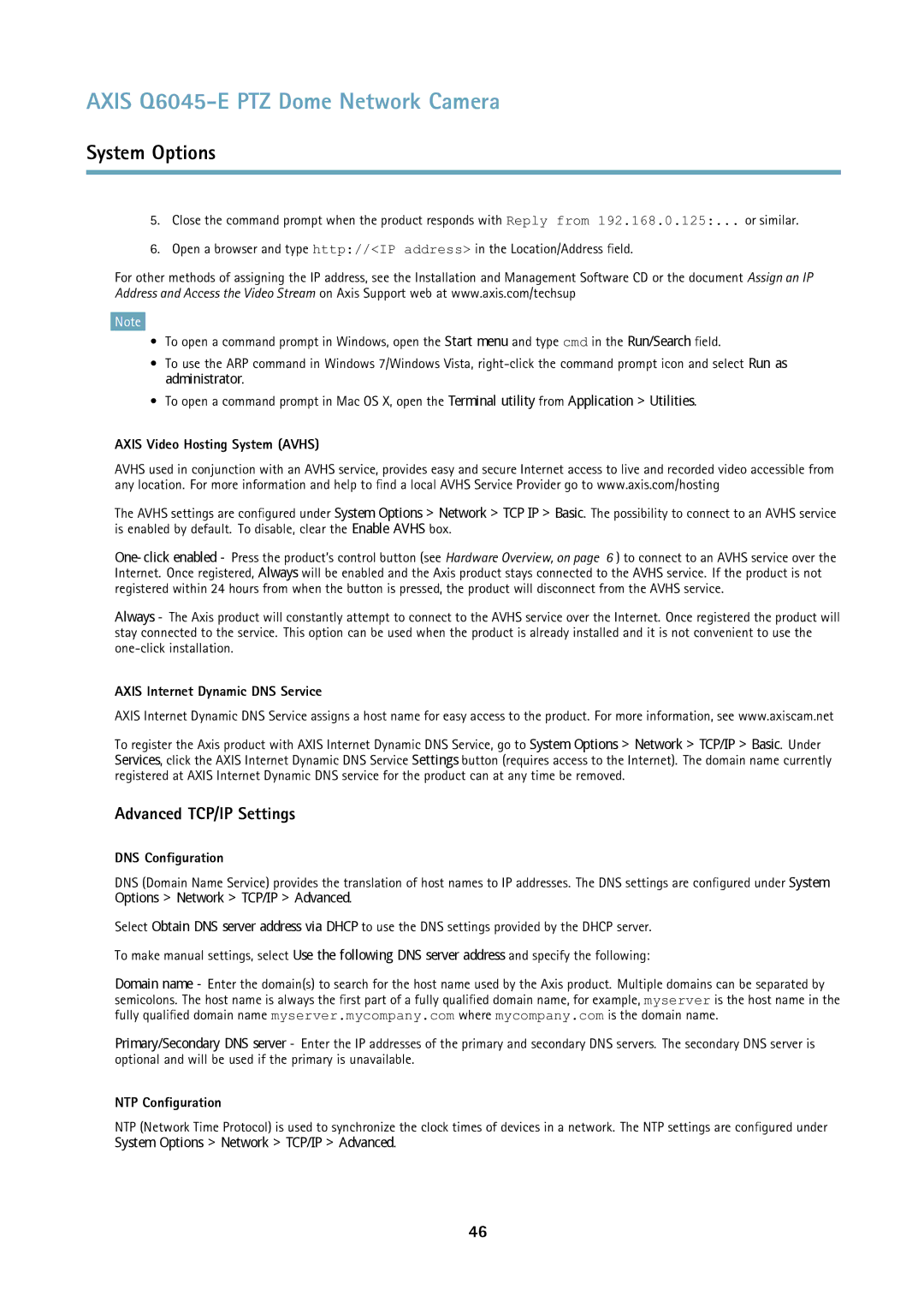 Axis Communications Q6045-E Advanced TCP/IP Settings, Axis Video Hosting System Avhs, Axis Internet Dynamic DNS Service 