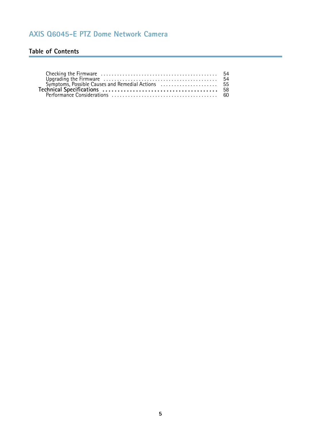 Axis Communications Q6045-E user manual Technical Specifications 