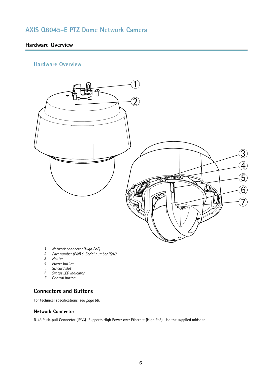 Axis Communications Q6045-E user manual Hardware Overview, Connectors and Buttons, Network Connector 