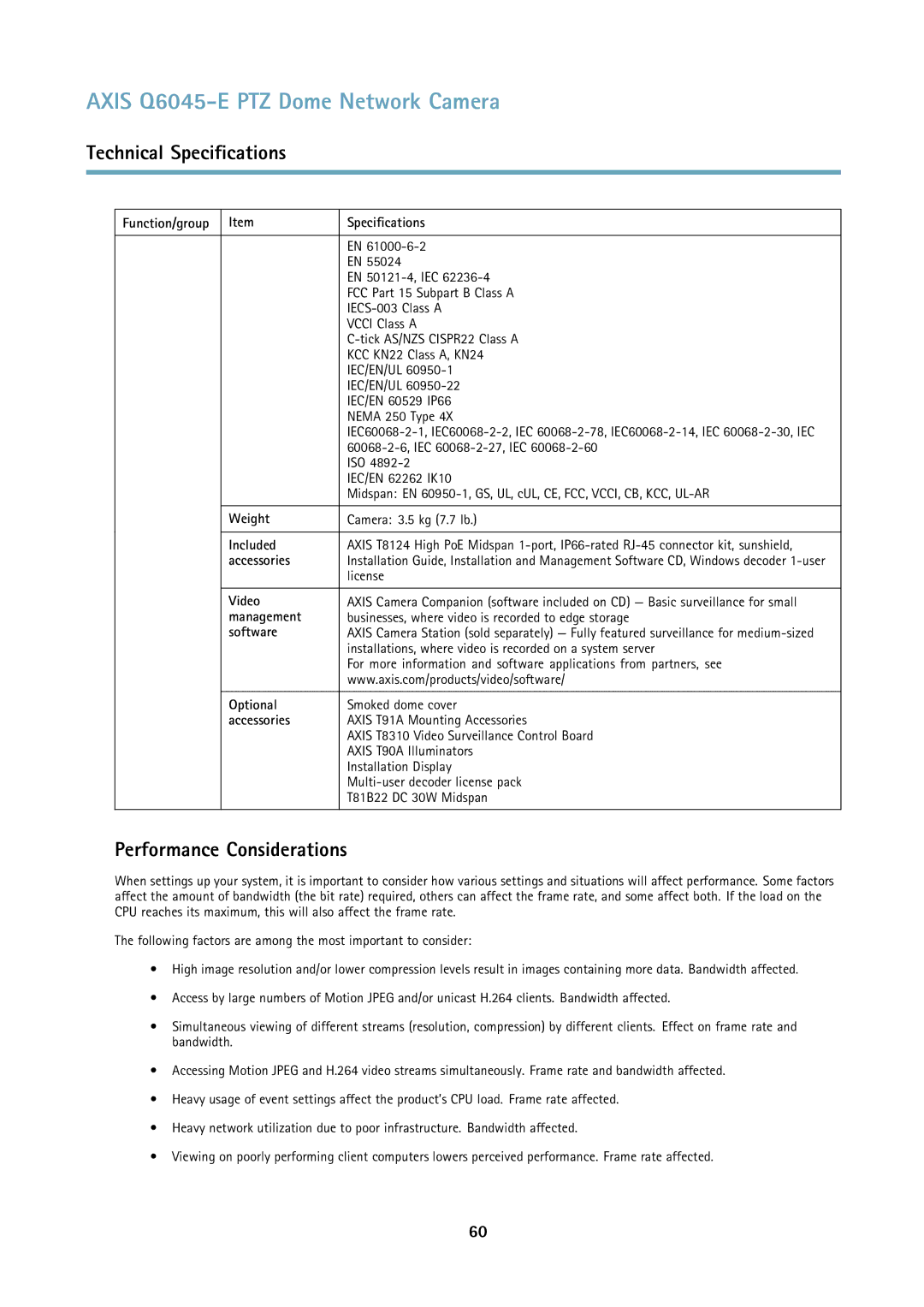 Axis Communications Q6045-E user manual Performance Considerations 