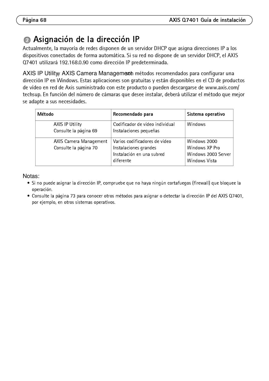 Axis Communications Q7401 manual Asignación de la dirección IP, Método Recomendado para 