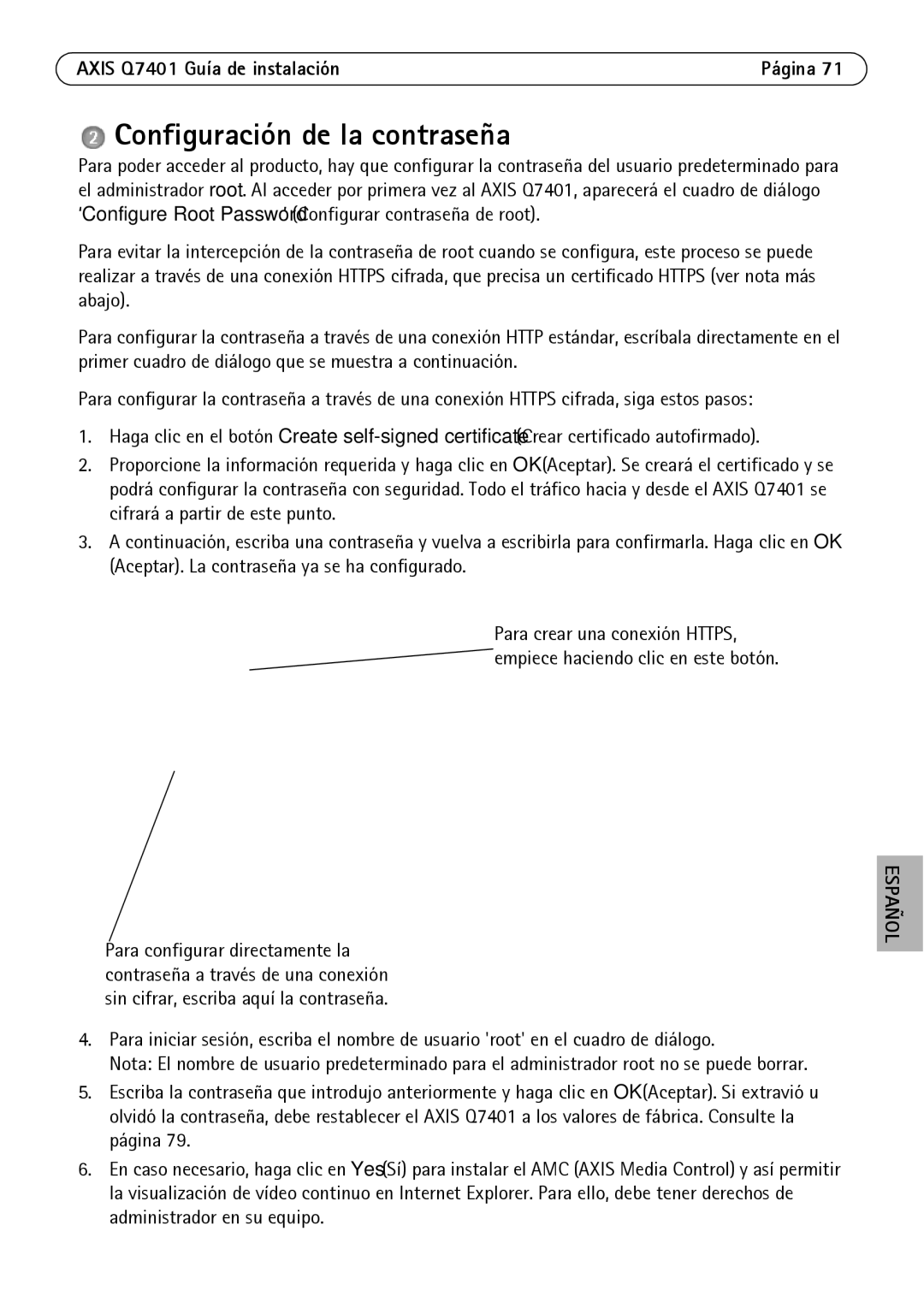 Axis Communications Q7401 manual Configuración de la contraseña 