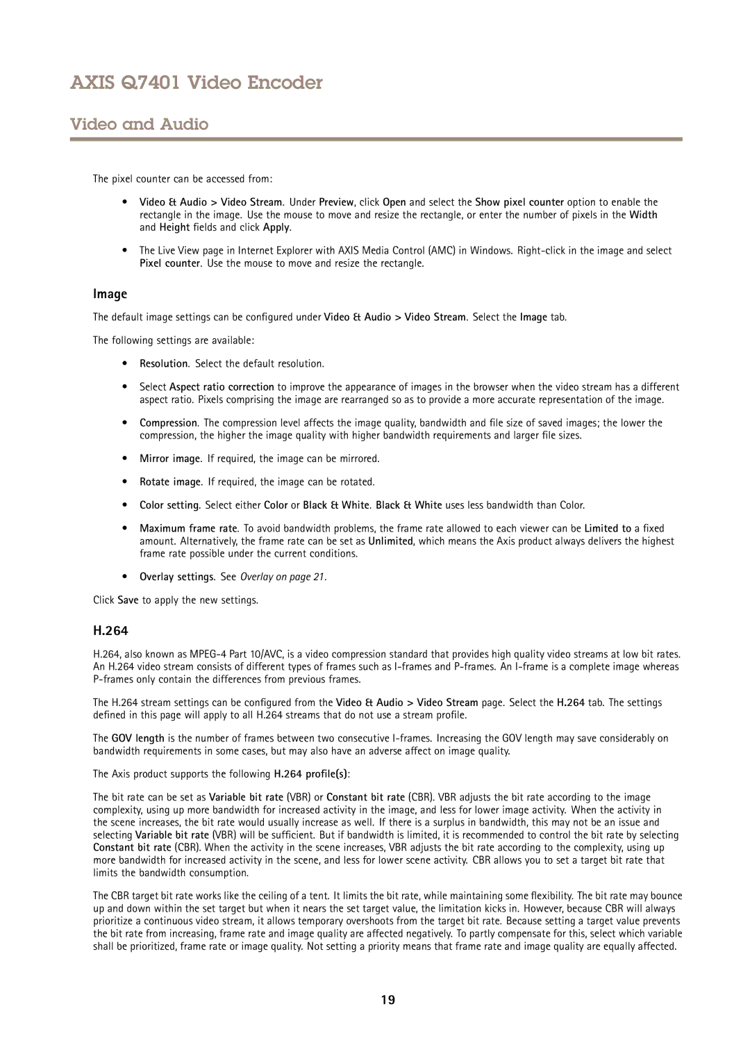 Axis Communications Q7401 user manual Image, 264, Pixel counter can be accessed from, Click Save to apply the new settings 