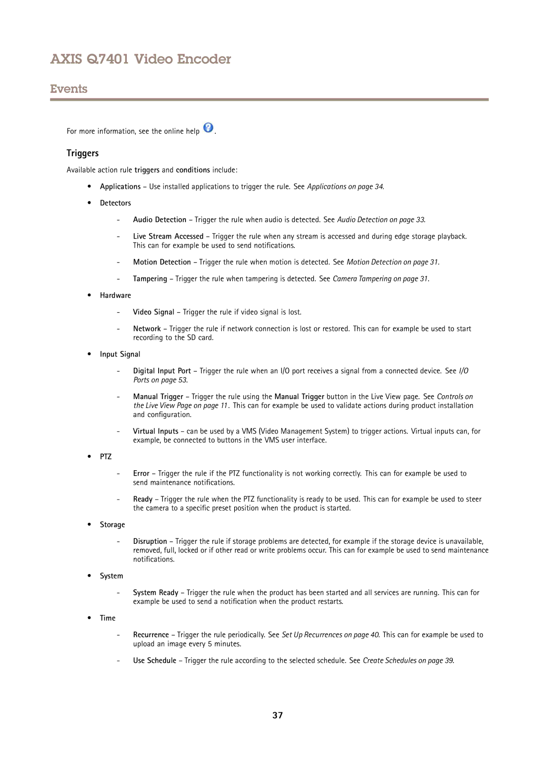 Axis Communications Q7401 user manual Triggers 