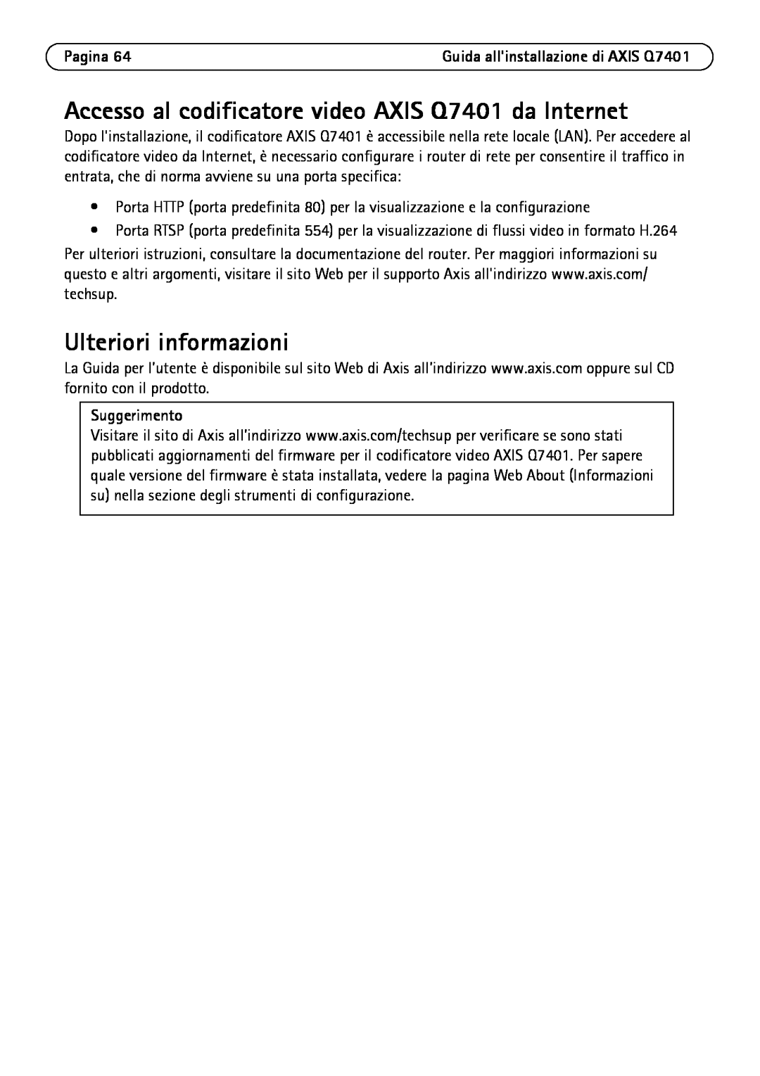 Axis Communications Q7401 manual Ulteriori informazioni, Pagina, Suggerimento 
