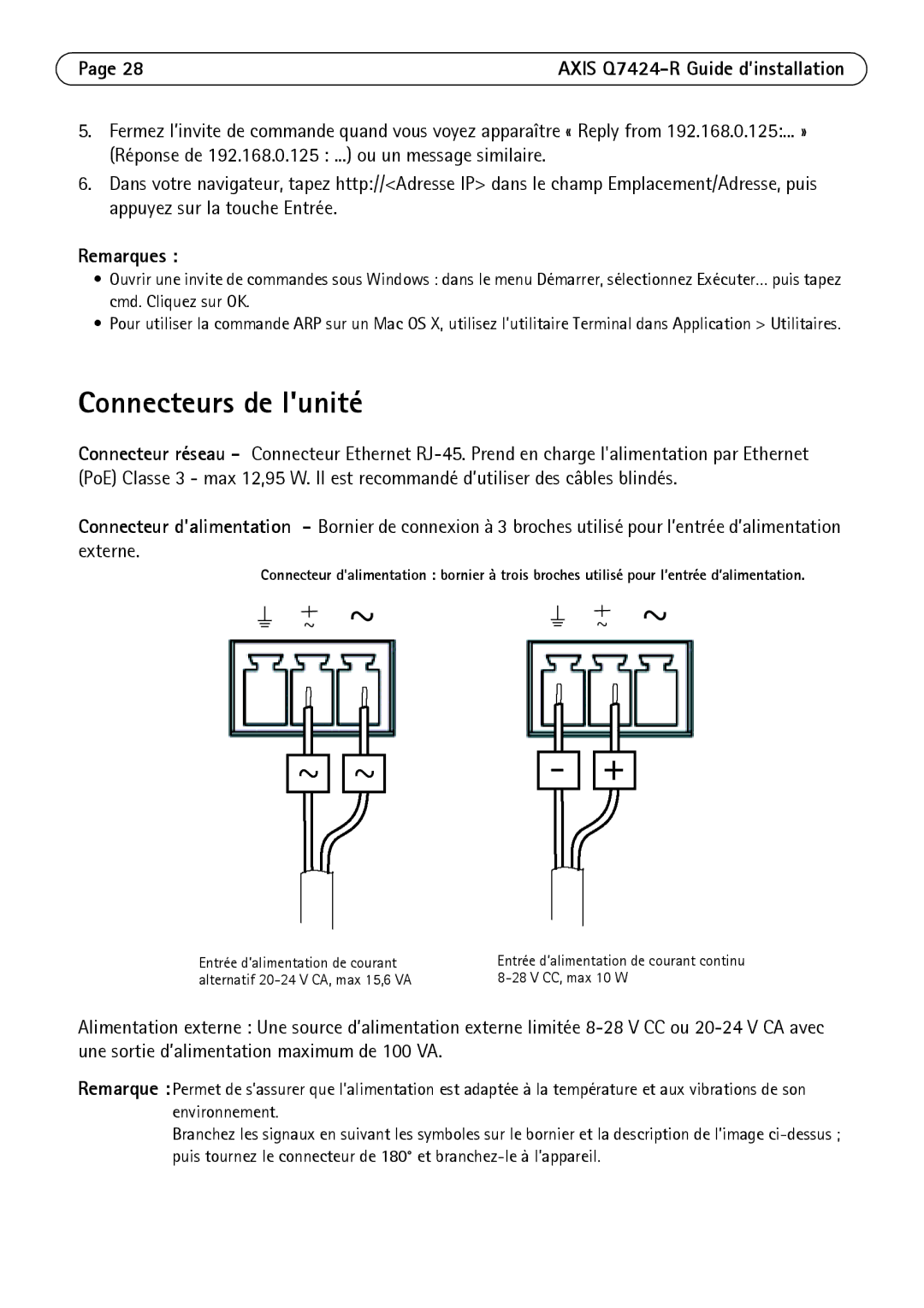 Axis Communications Q7424-R manual Connecteurs de lunité 