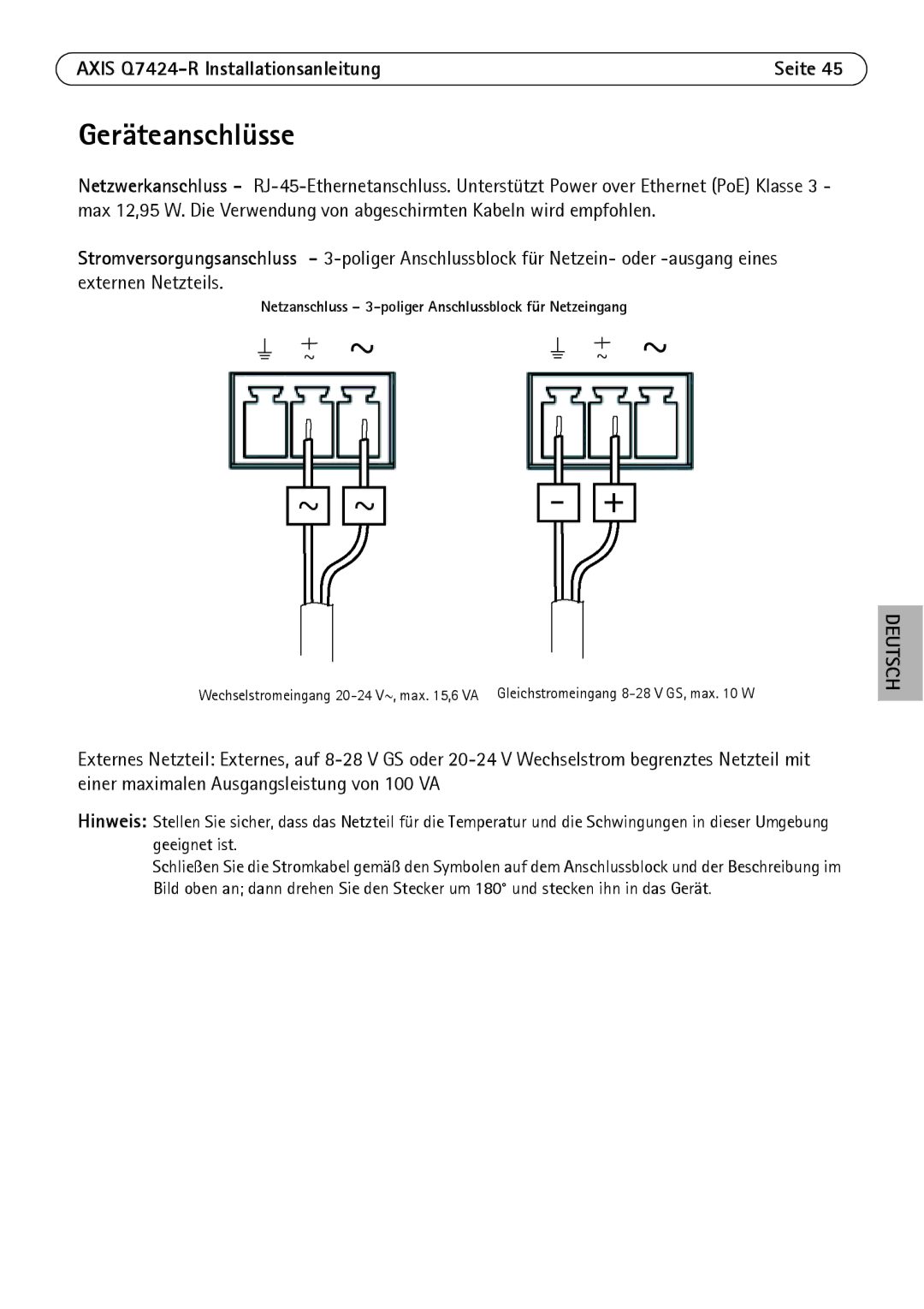 Axis Communications Q7424-R manual Geräteanschlüsse 