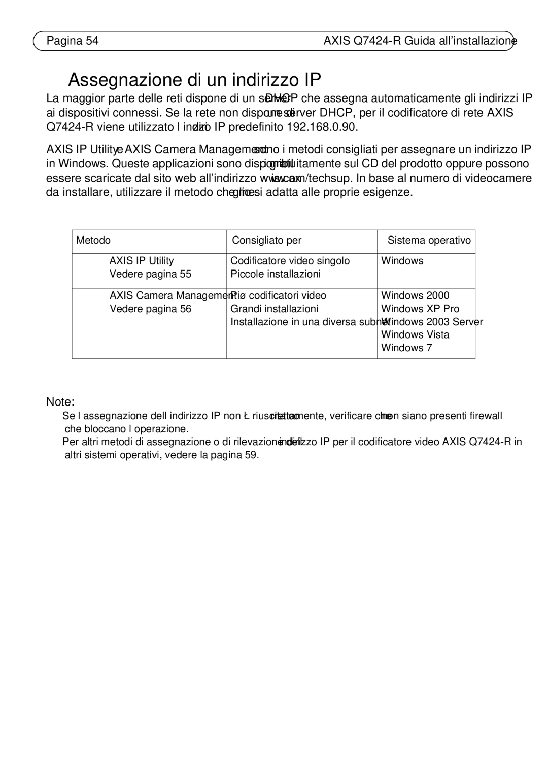 Axis Communications Q7424-R manual Assegnazione di un indirizzo IP, Metodo Consigliato per 