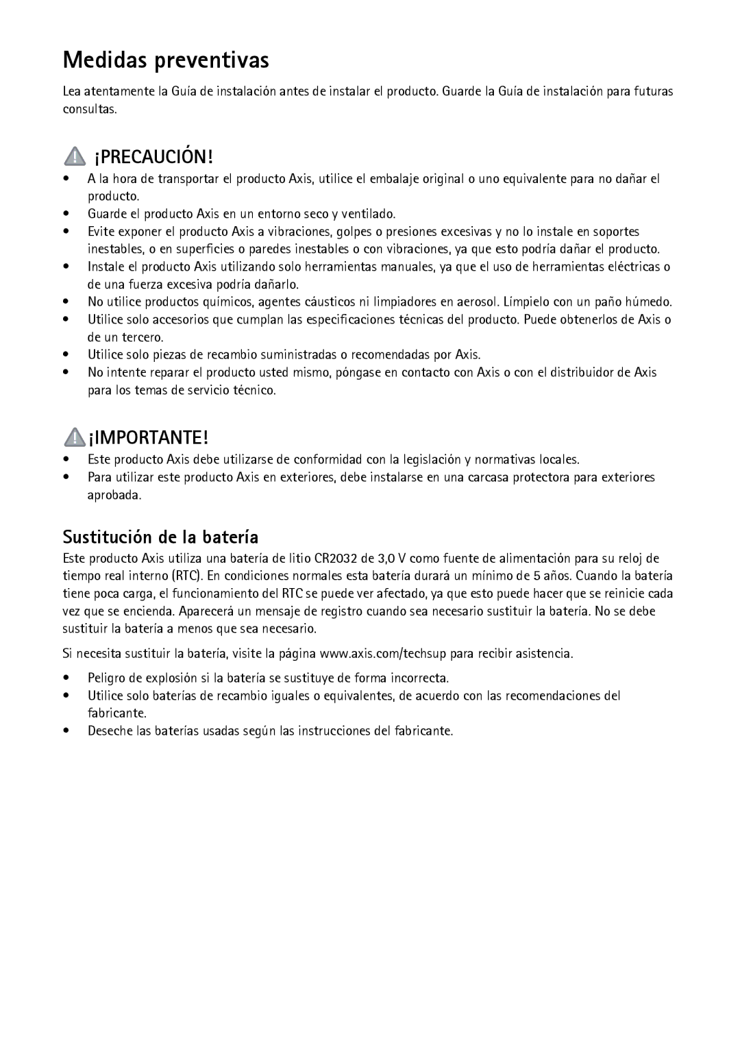 Axis Communications Q7424-R manual Medidas preventivas, ¡Precaución 