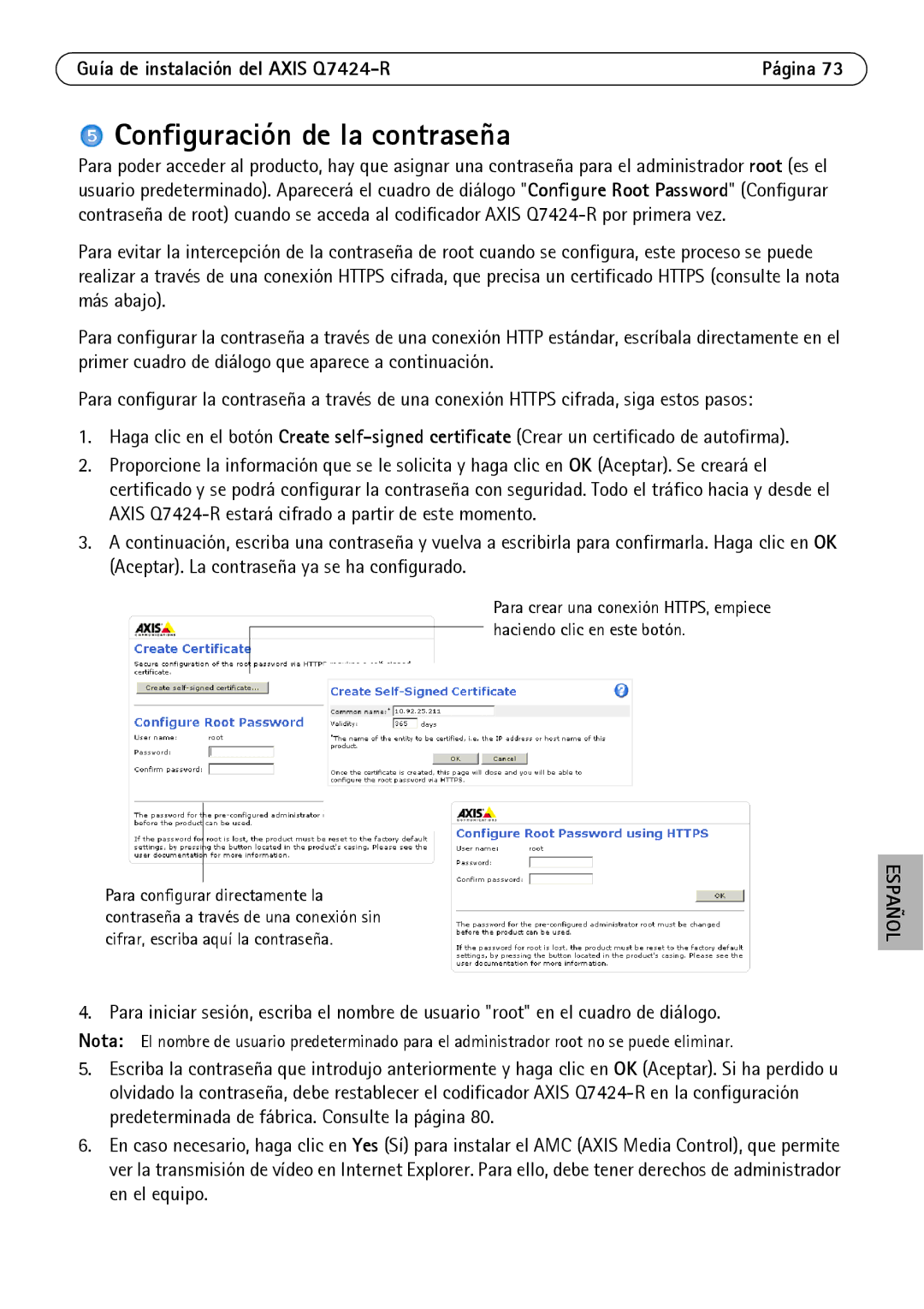 Axis Communications Q7424-R manual Configuración de la contraseña 